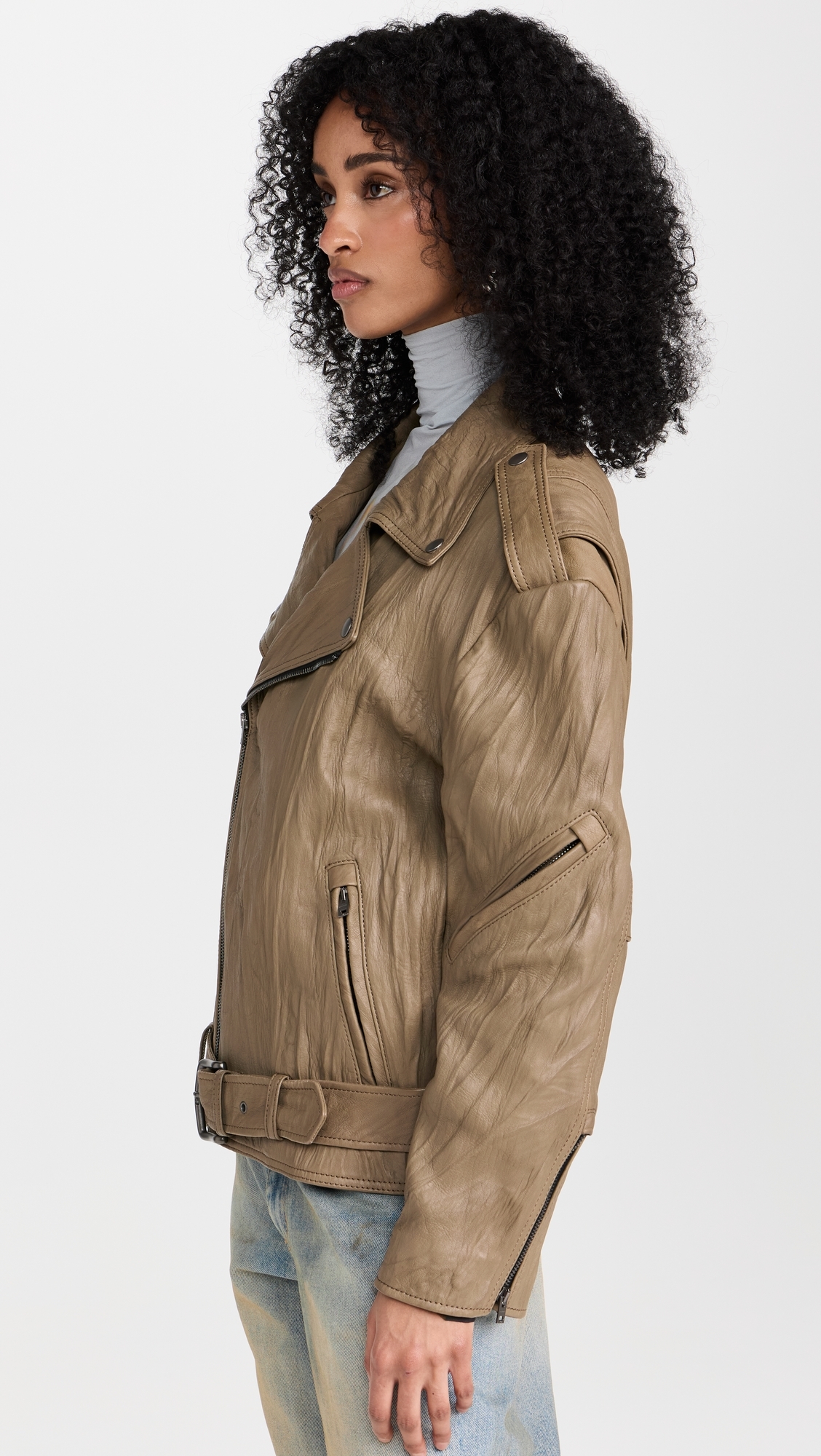 Leather Biker Jacket Brown