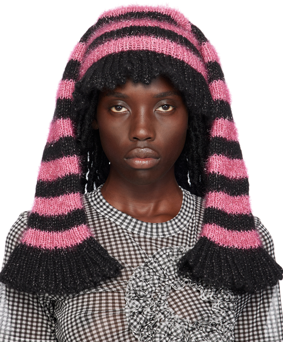 Chopova Lowena | black and pink striped beanie