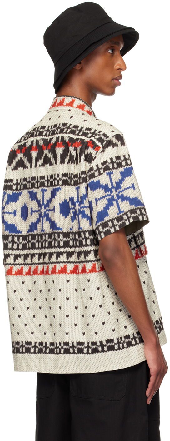 Sacai Off-White & Blue Knit Print Shirt