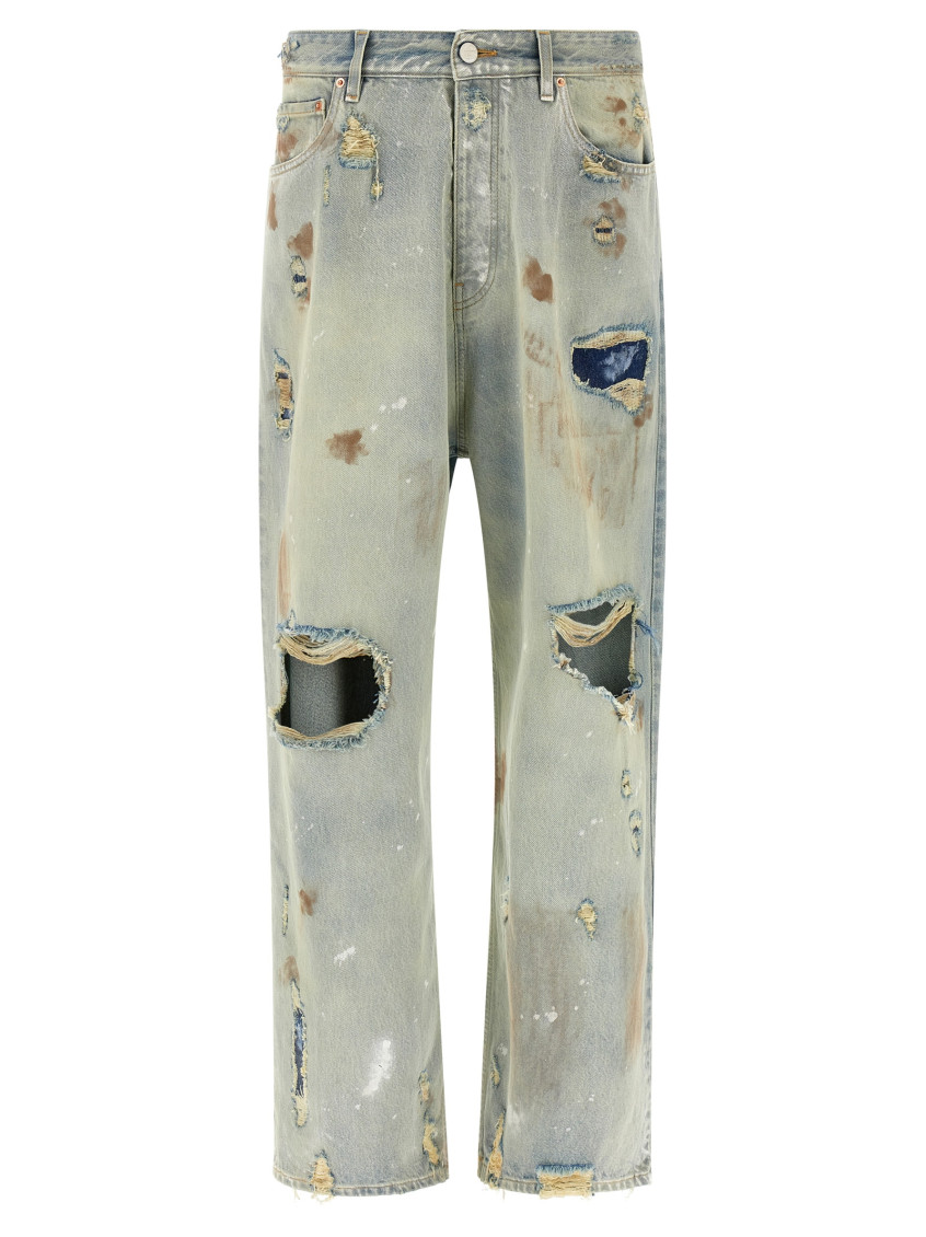 Light Blue Trashed Big Shape Jeans