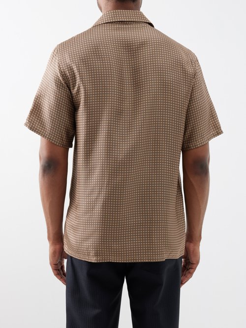 Geometric houndstooth print bowling shirt