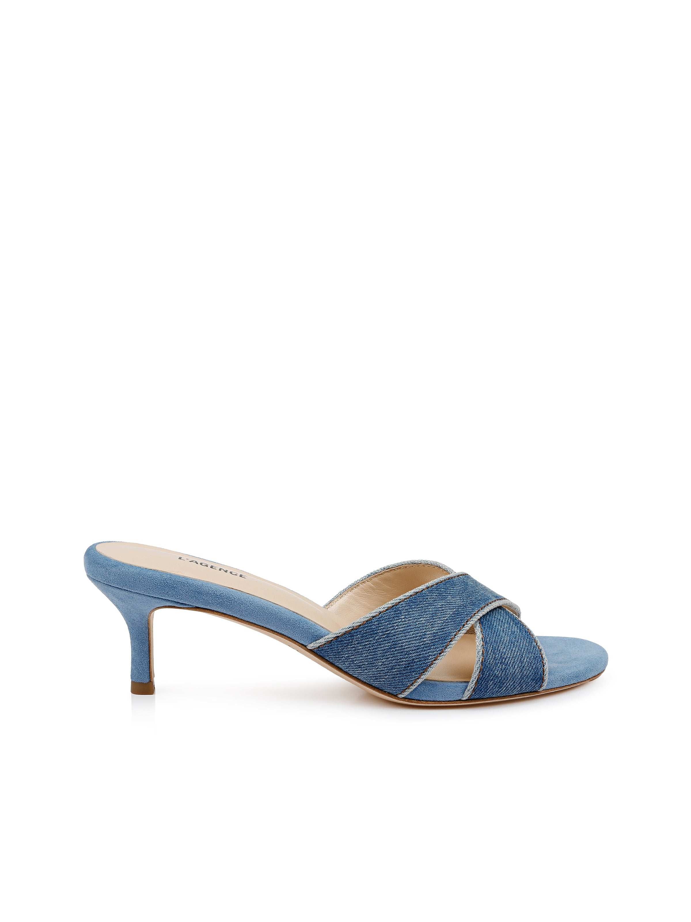 Aveline Kitten-Heel Sandal In Light Blue Denim