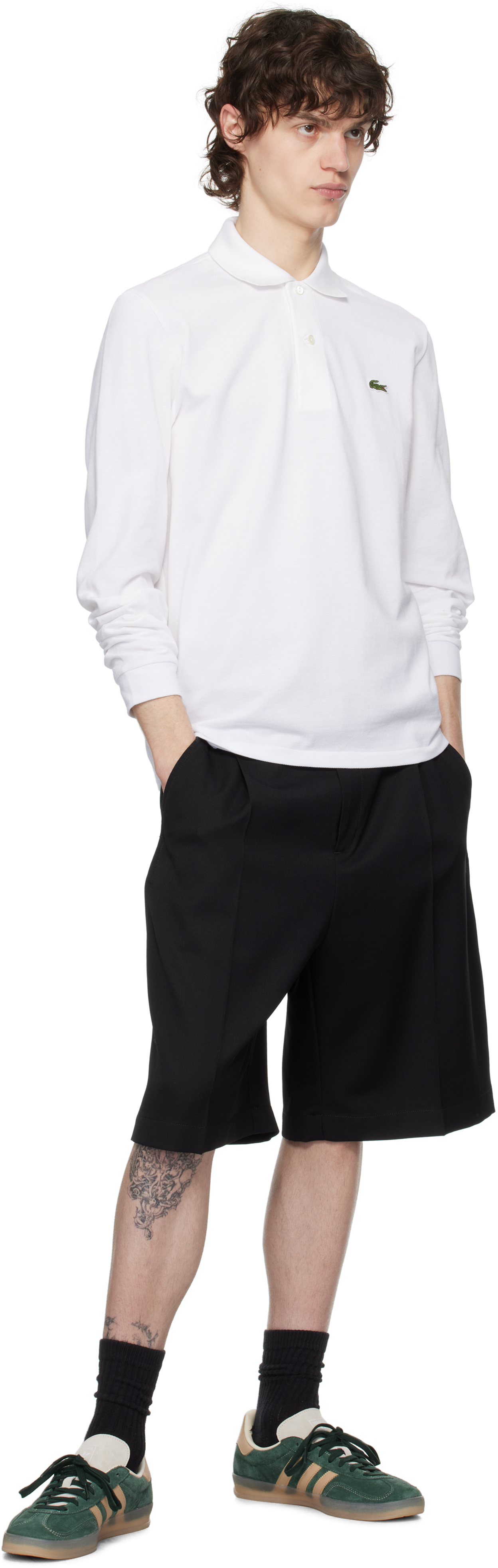 Lacoste White Classic Fit Long Sleeve Polo