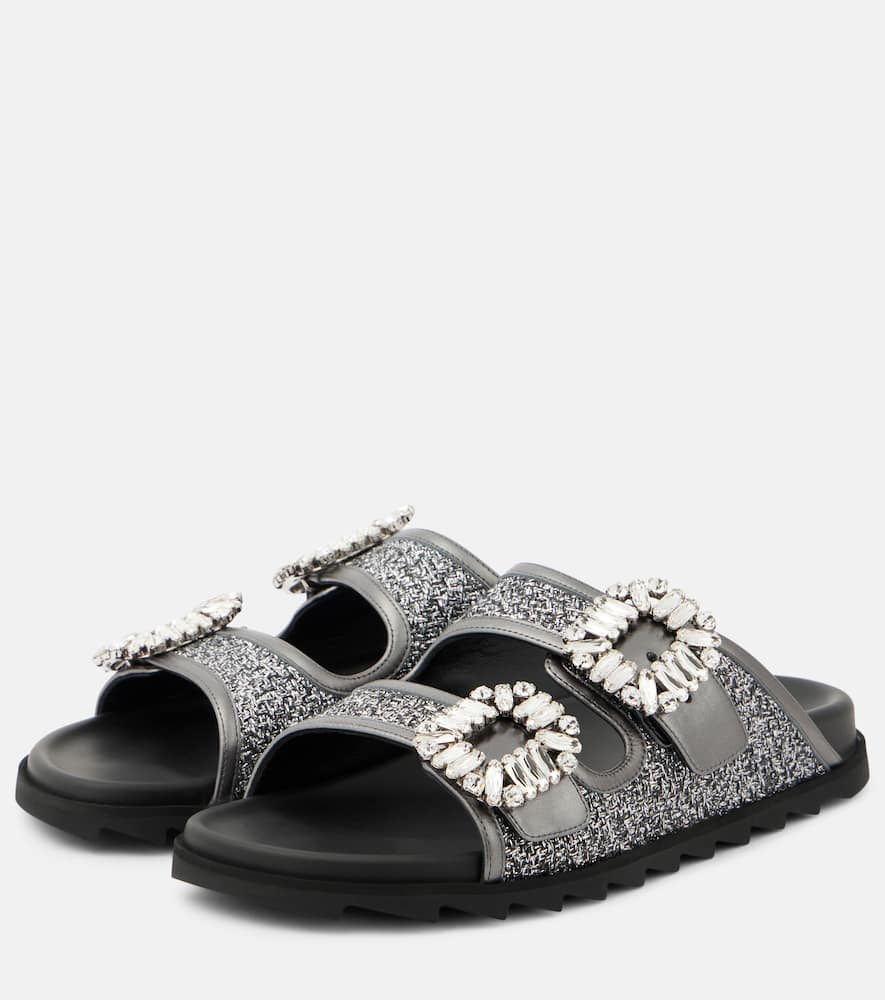 Slidy Viv' embellished leather-trimmed sandals