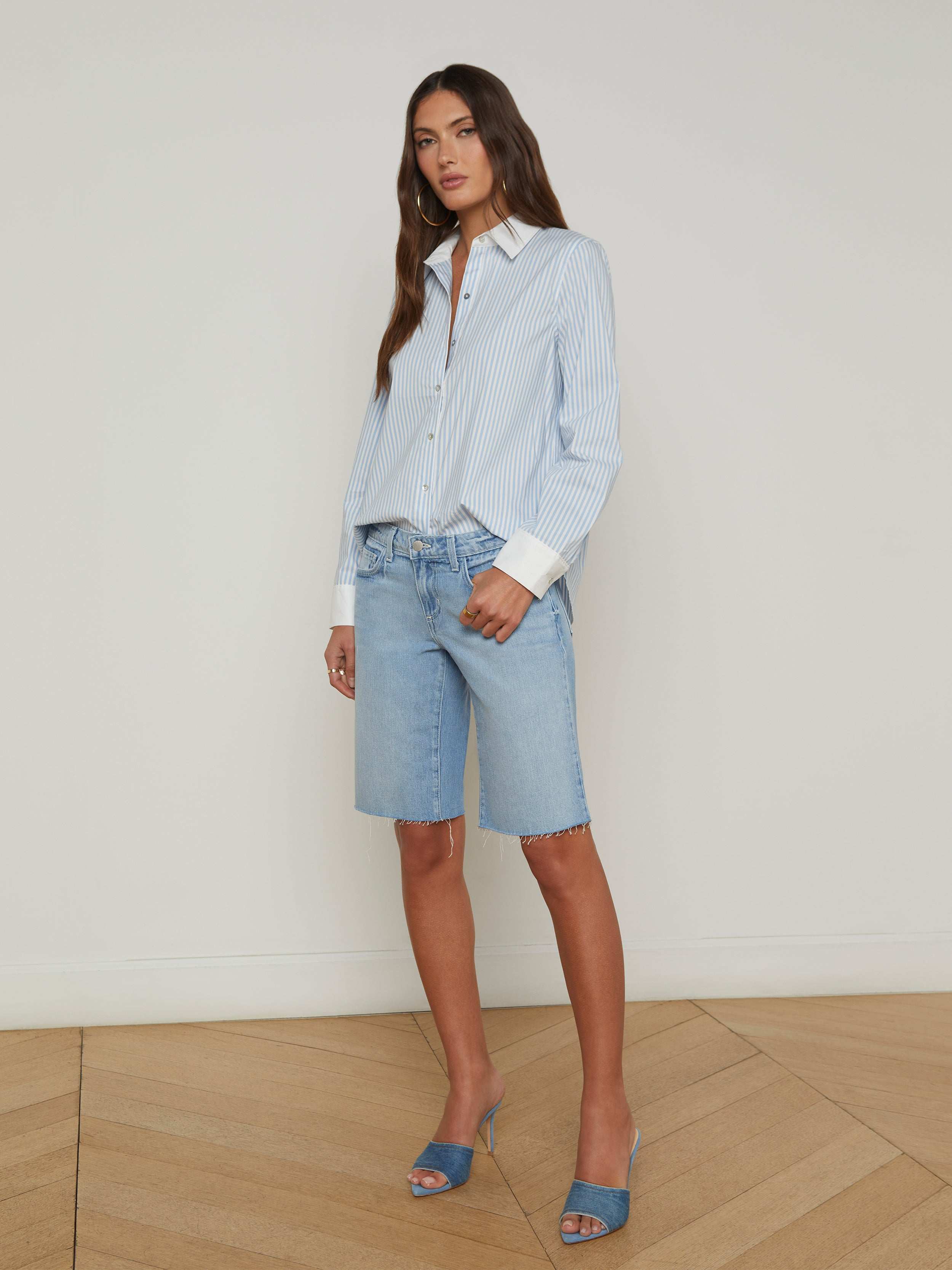 Ellery Button-Down Shirt In Scarlet Red/light Blue Multi City Stripe