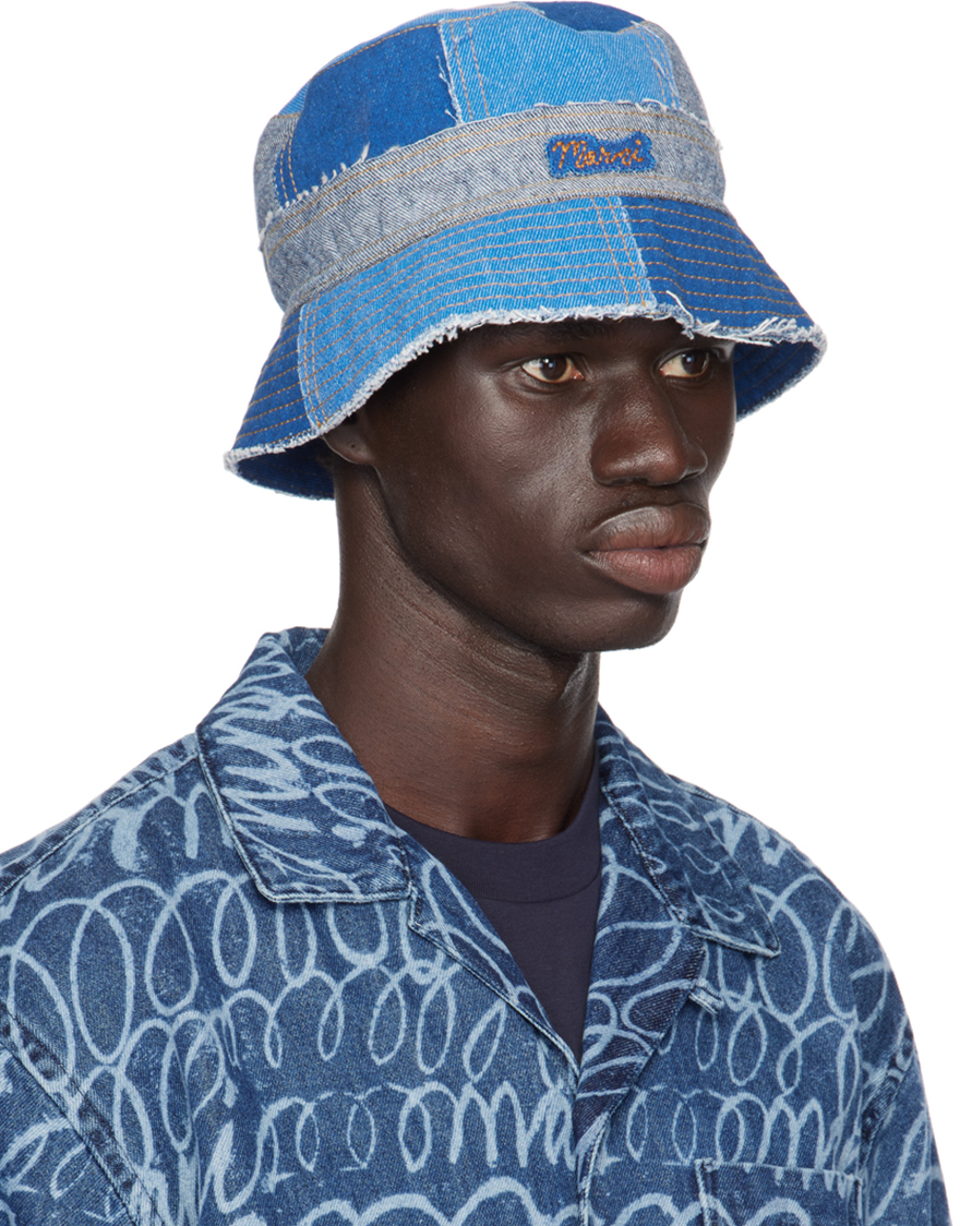 Marni Blue Patchwork Denim Bucket Hat