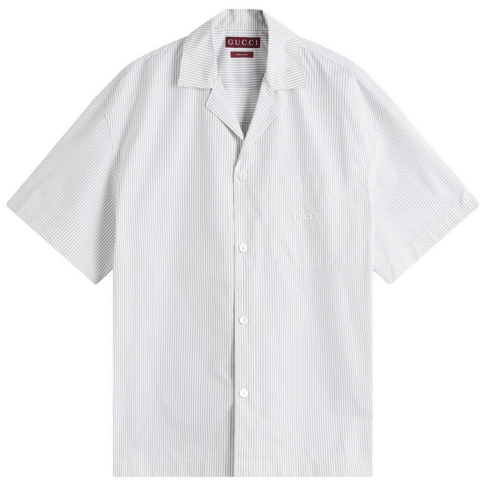 Men's Fine Stripe Cotton Short Sleeve Shirt in White/Azure