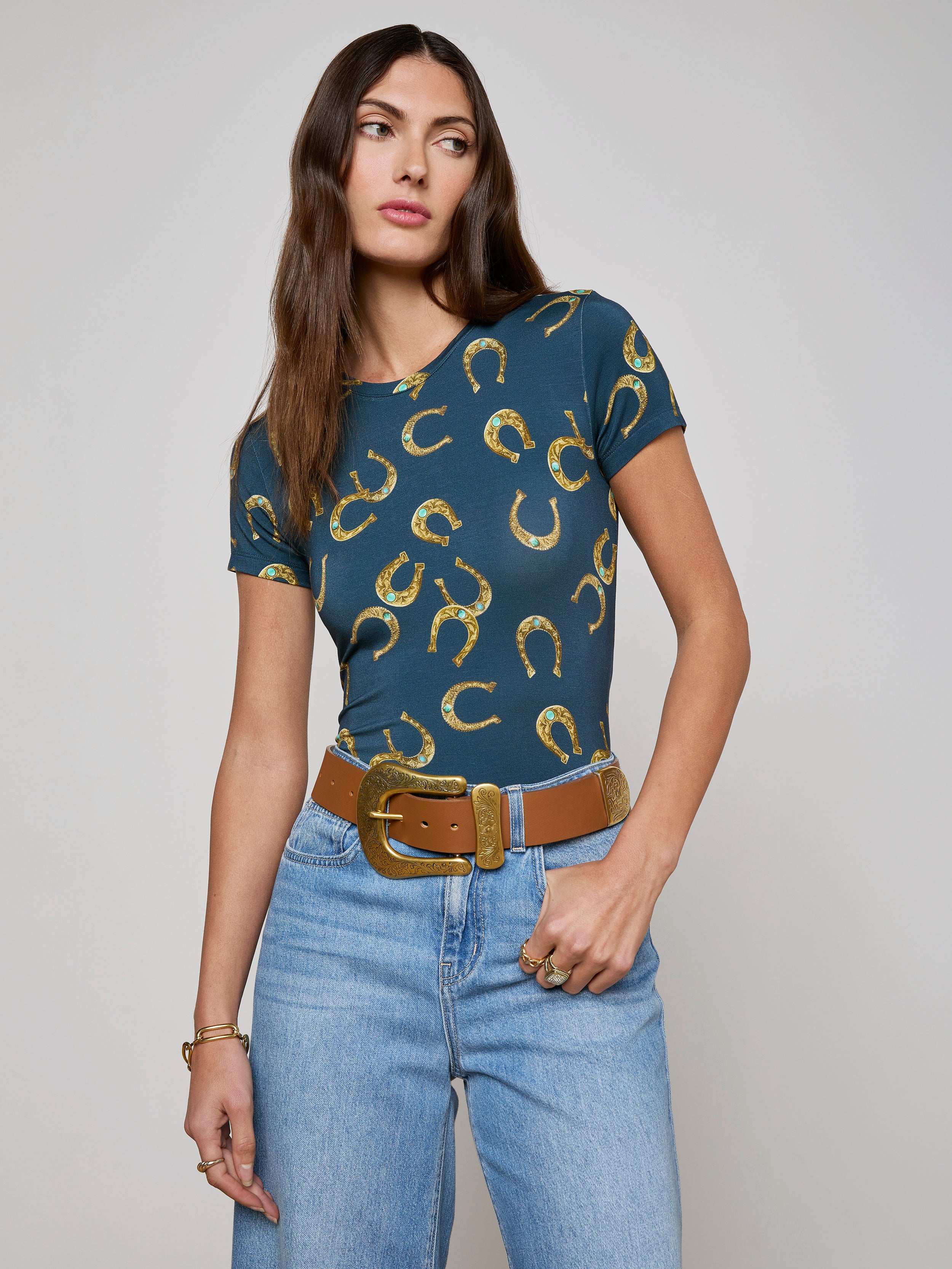 Ressi Fitted T-Shirt In Midnight Multi Horseshoe
