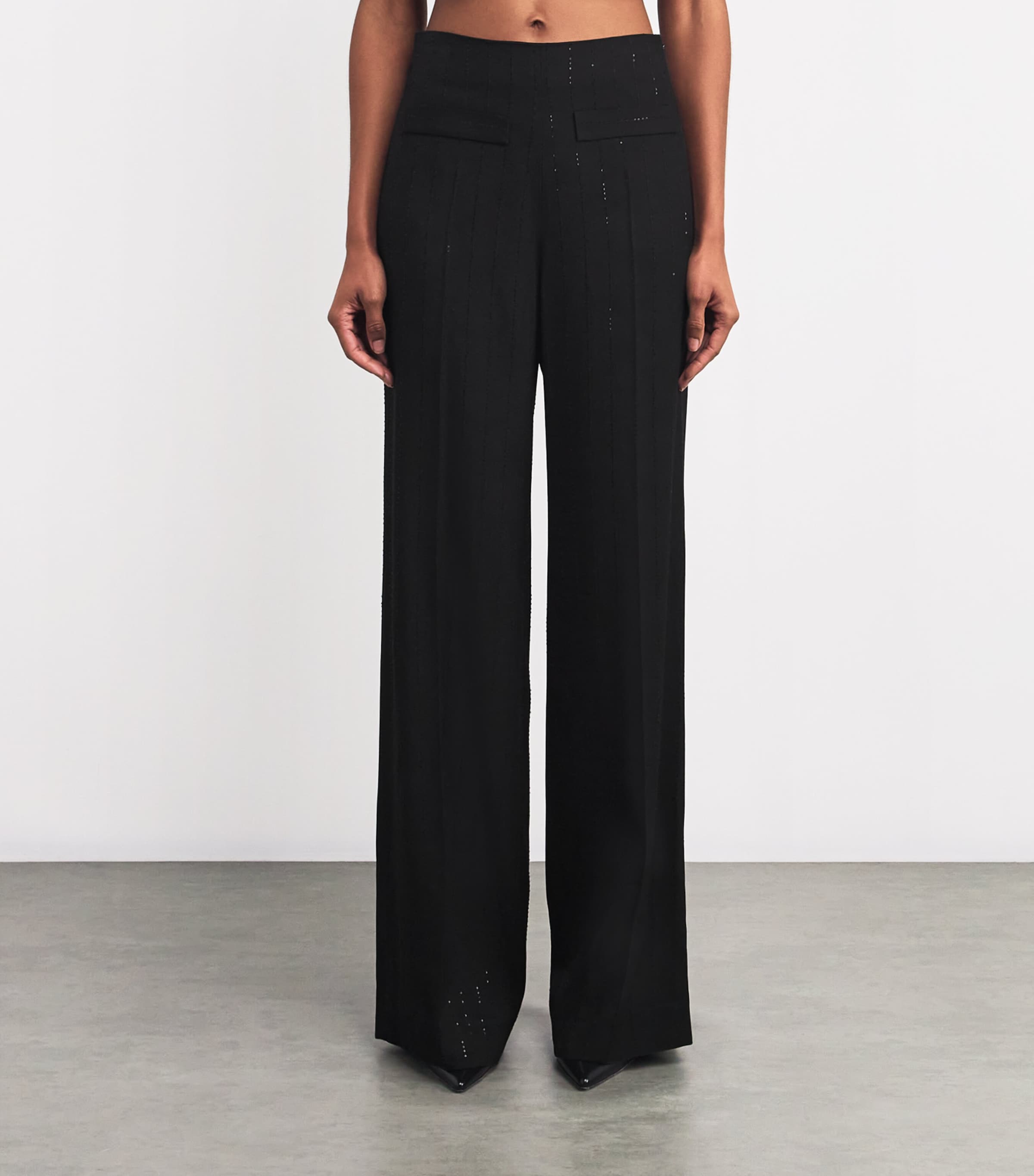 Sequin-Pinstripe Wide-Leg Trousers