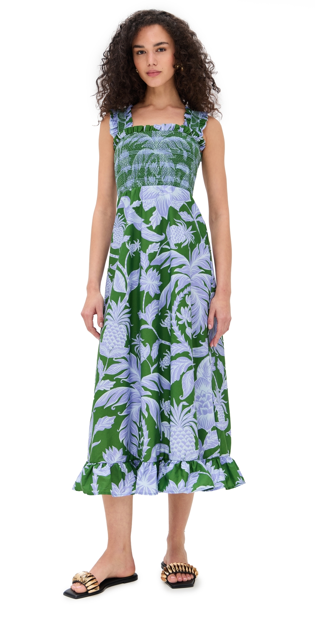 Tropical Swing Green Sleeveless Midi Dress Tropical Swing Green