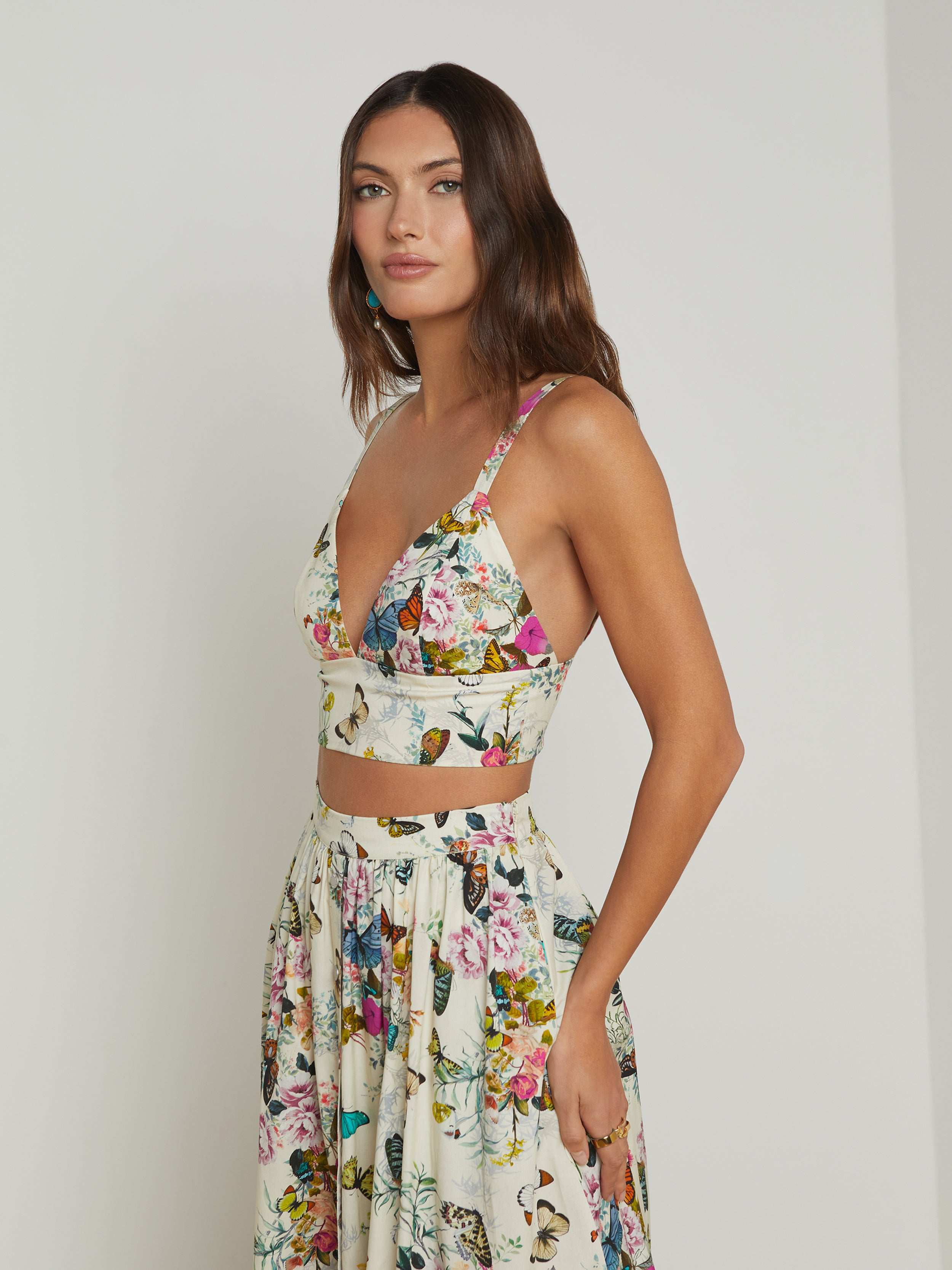 Kaori Poplin Bralette In Vintage White Multi Charonda Butterfly