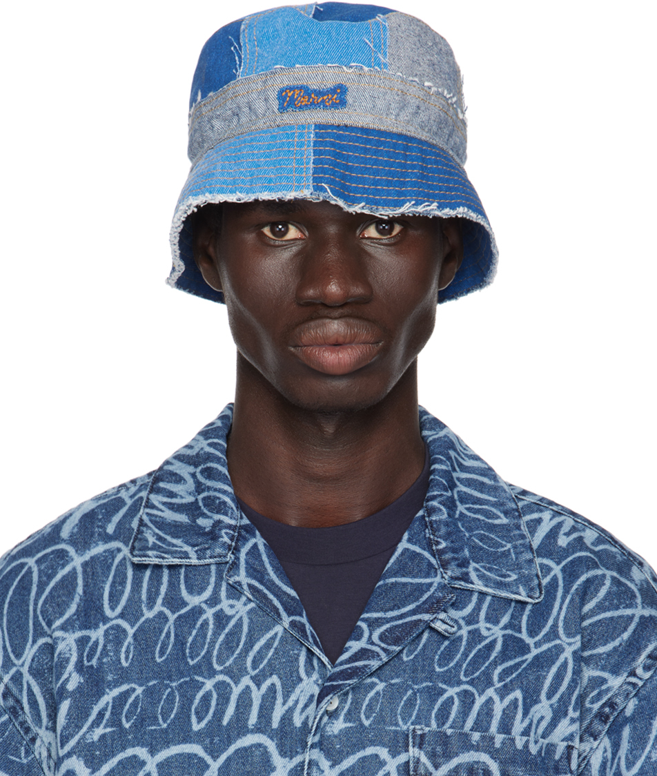 Marni Blue Patchwork Denim Bucket Hat