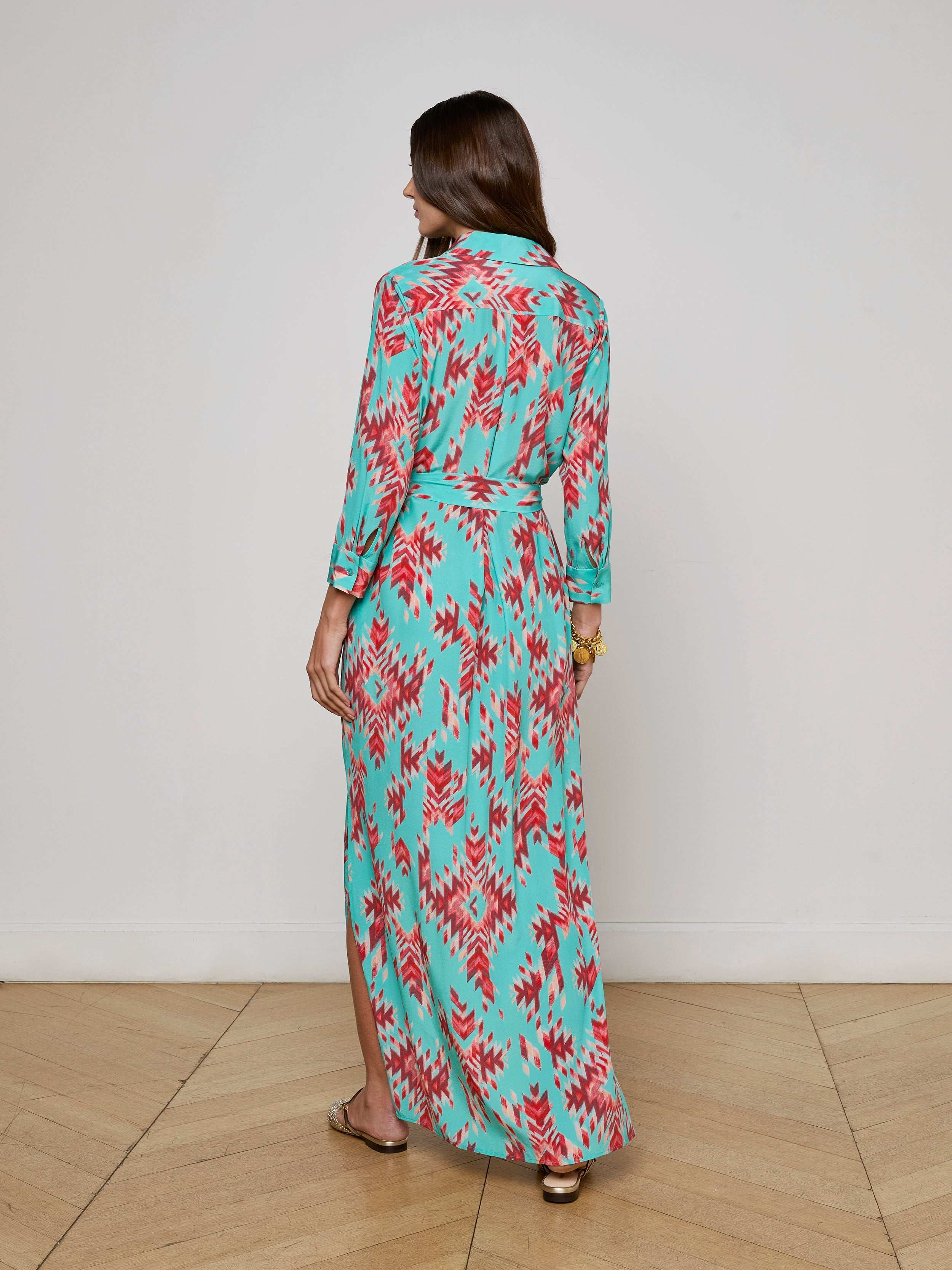 Cameron Silk Shirt Dress In Pool Blue Multi Ganado Print