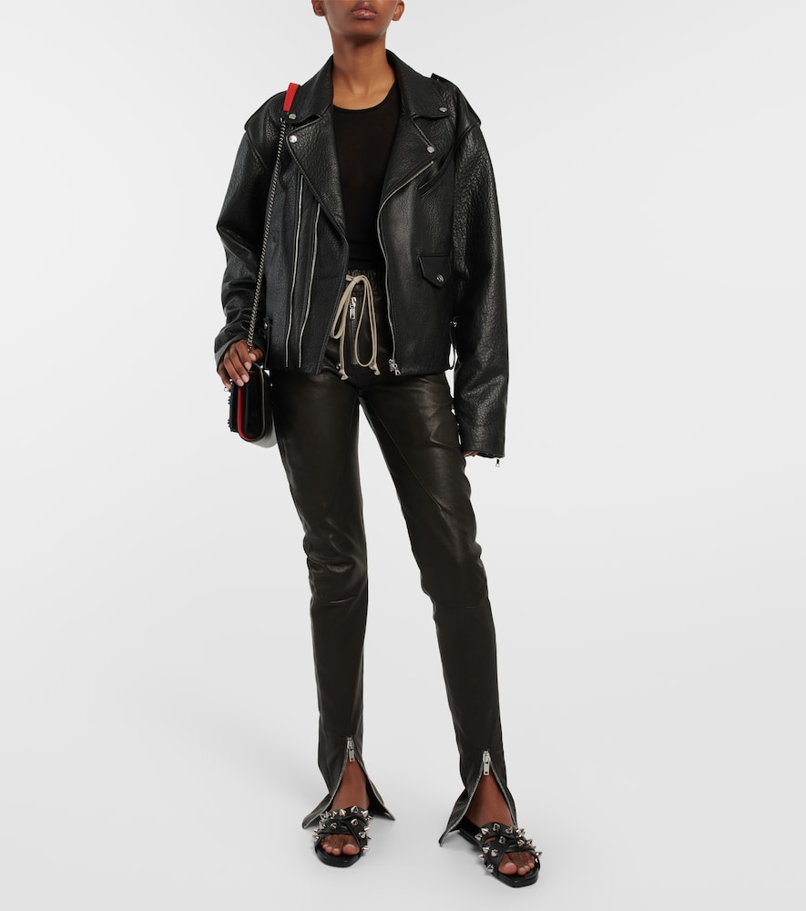 Miss Spike Club Embellished Leather Slides in Black - Christian