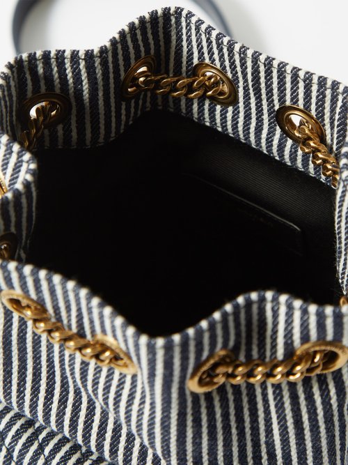 Joe Mini Striped Denim Bucket Bag in Blue - Saint Laurent