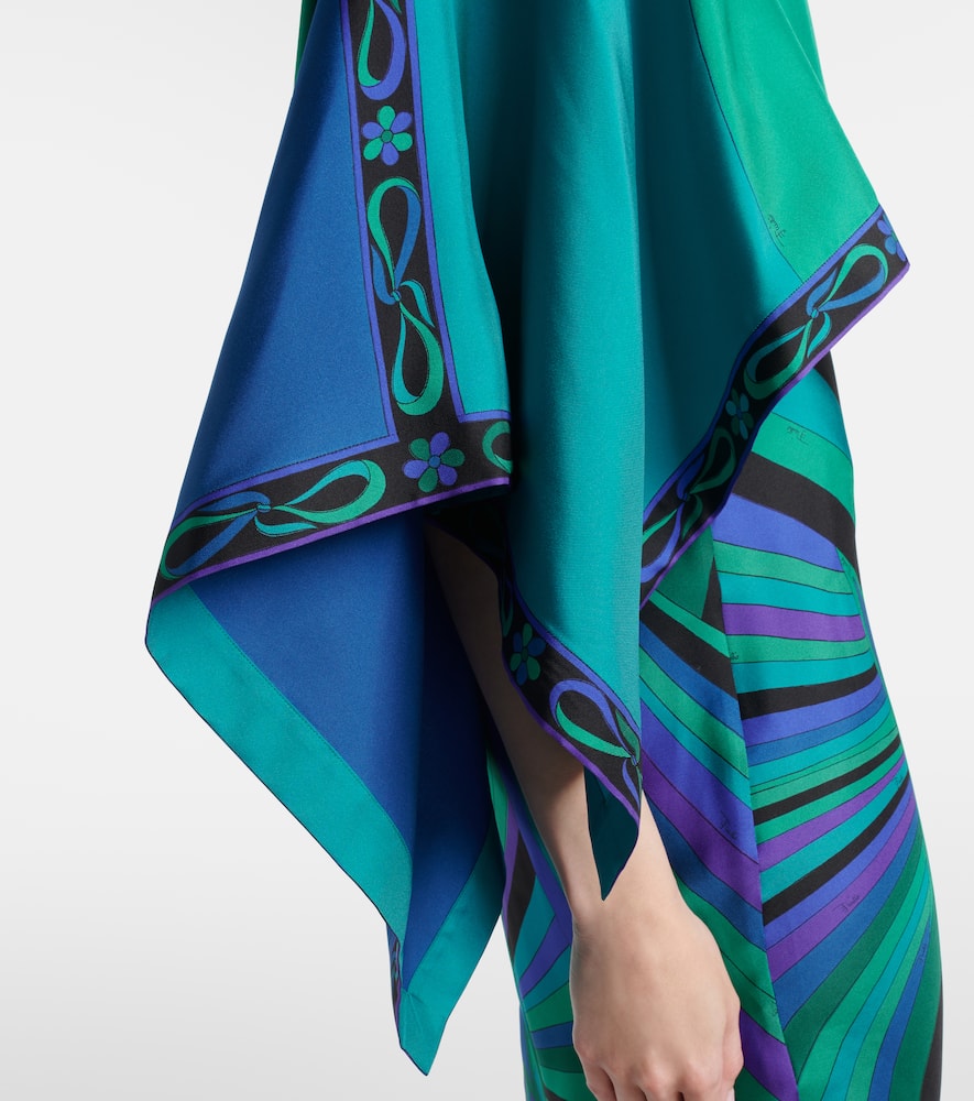 Iride printed cape-detail silk maxi dress