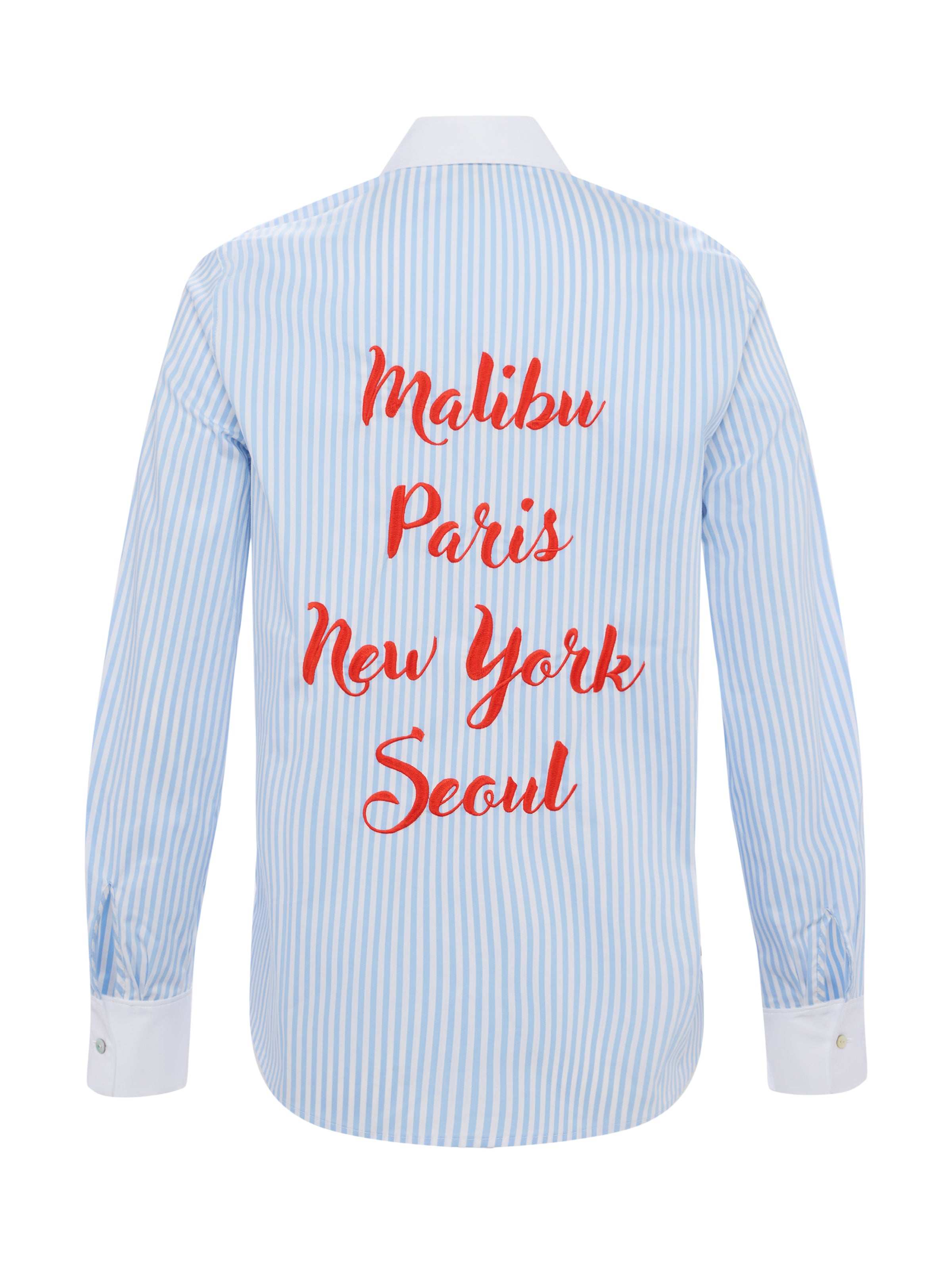 Ellery Button-Down Shirt In Scarlet Red/light Blue Multi City Stripe