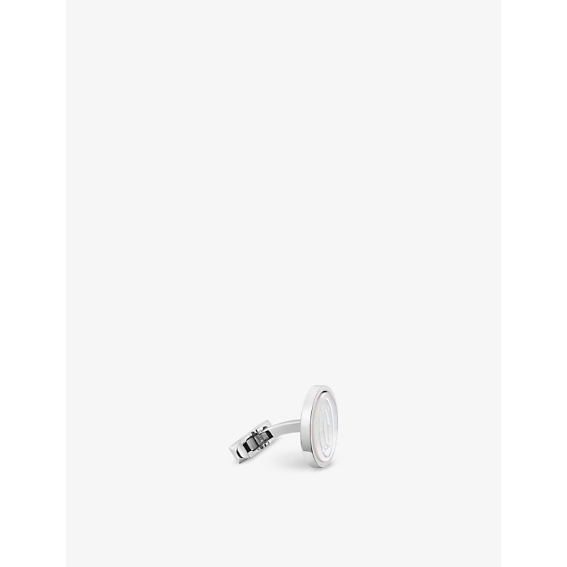 Mens Silver Double C de Engraved Palladium-finish Sterling Silver and Mother-of-pearl Cufflinks 