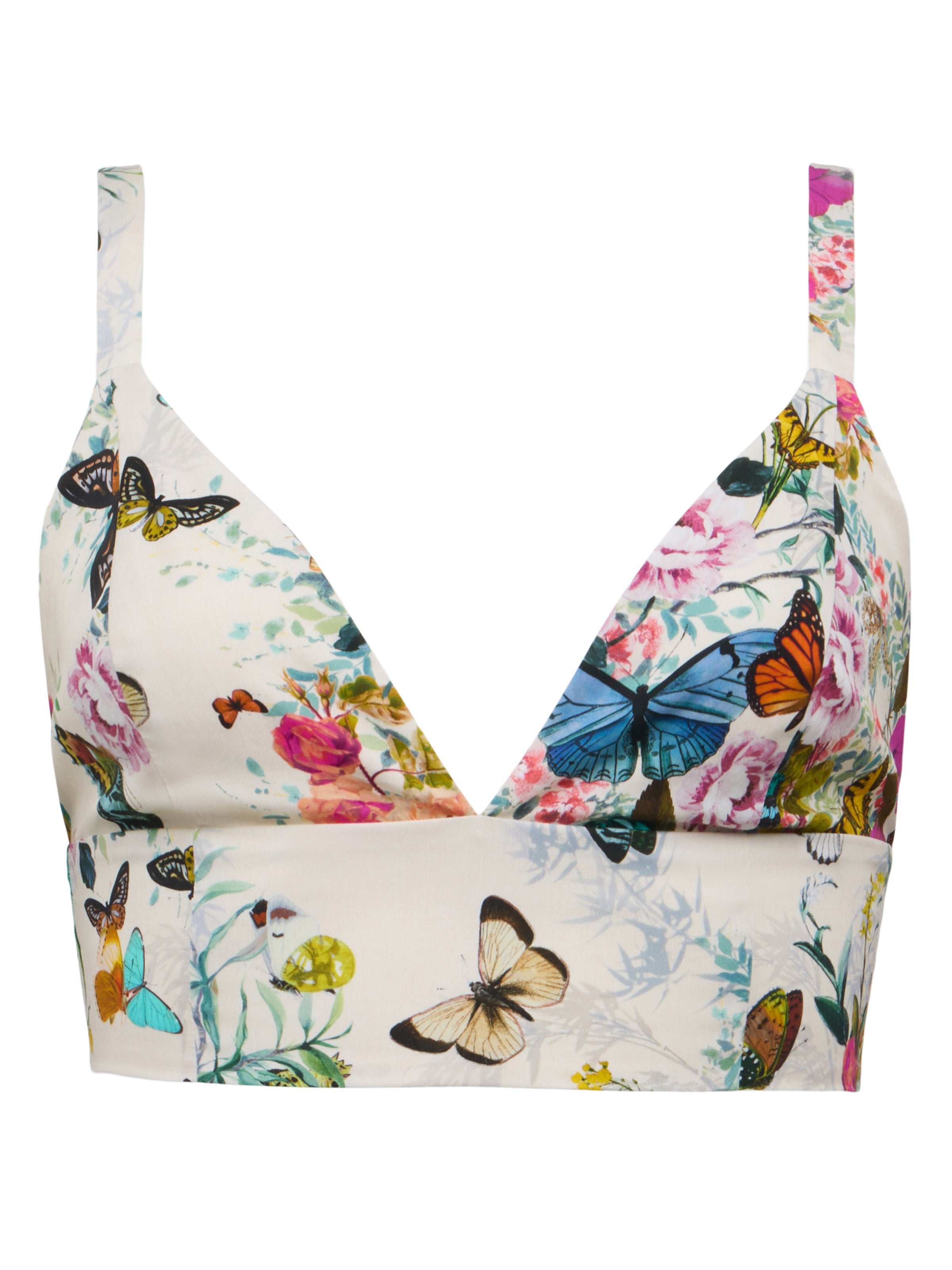 Kaori Poplin Bralette In Vintage White Multi Charonda Butterfly
