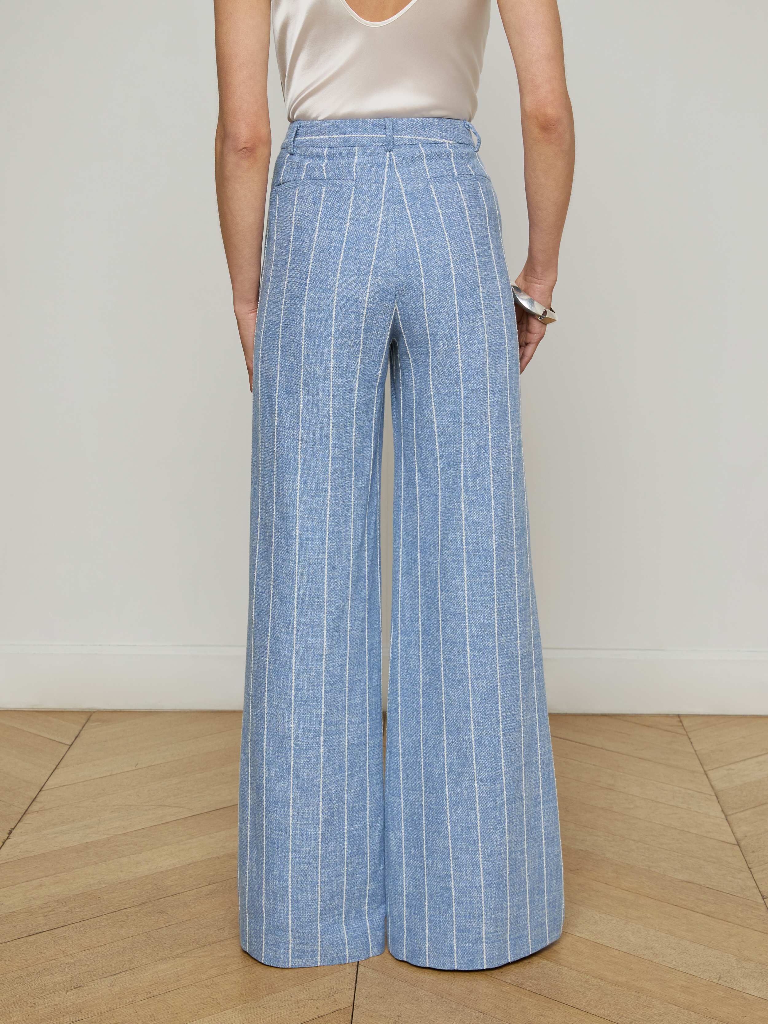 Pilar Pinstriped Wide-Leg Pants In Sky Blue/white Pinstripe