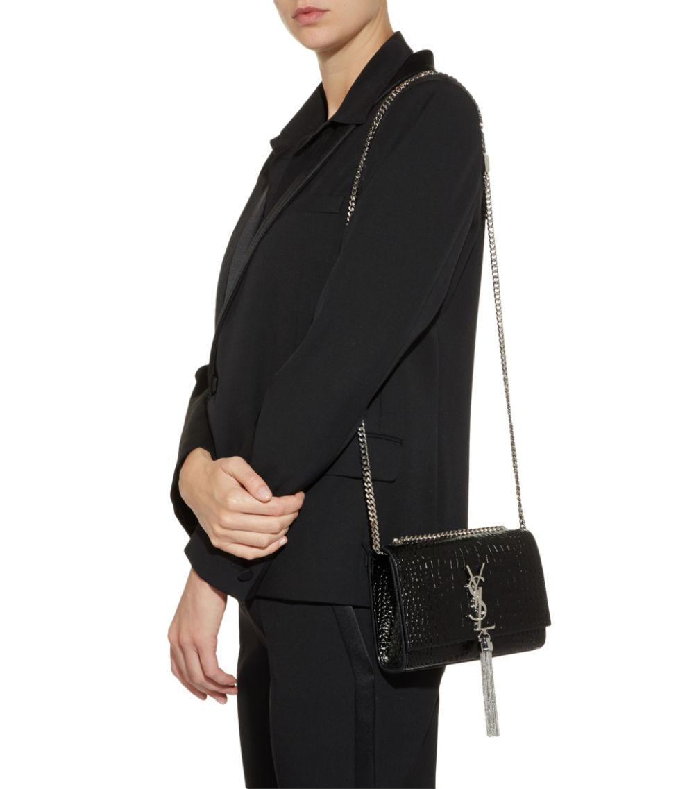 Saint Laurent Kate Small Croc-Embossed Chain Shoulder Bag