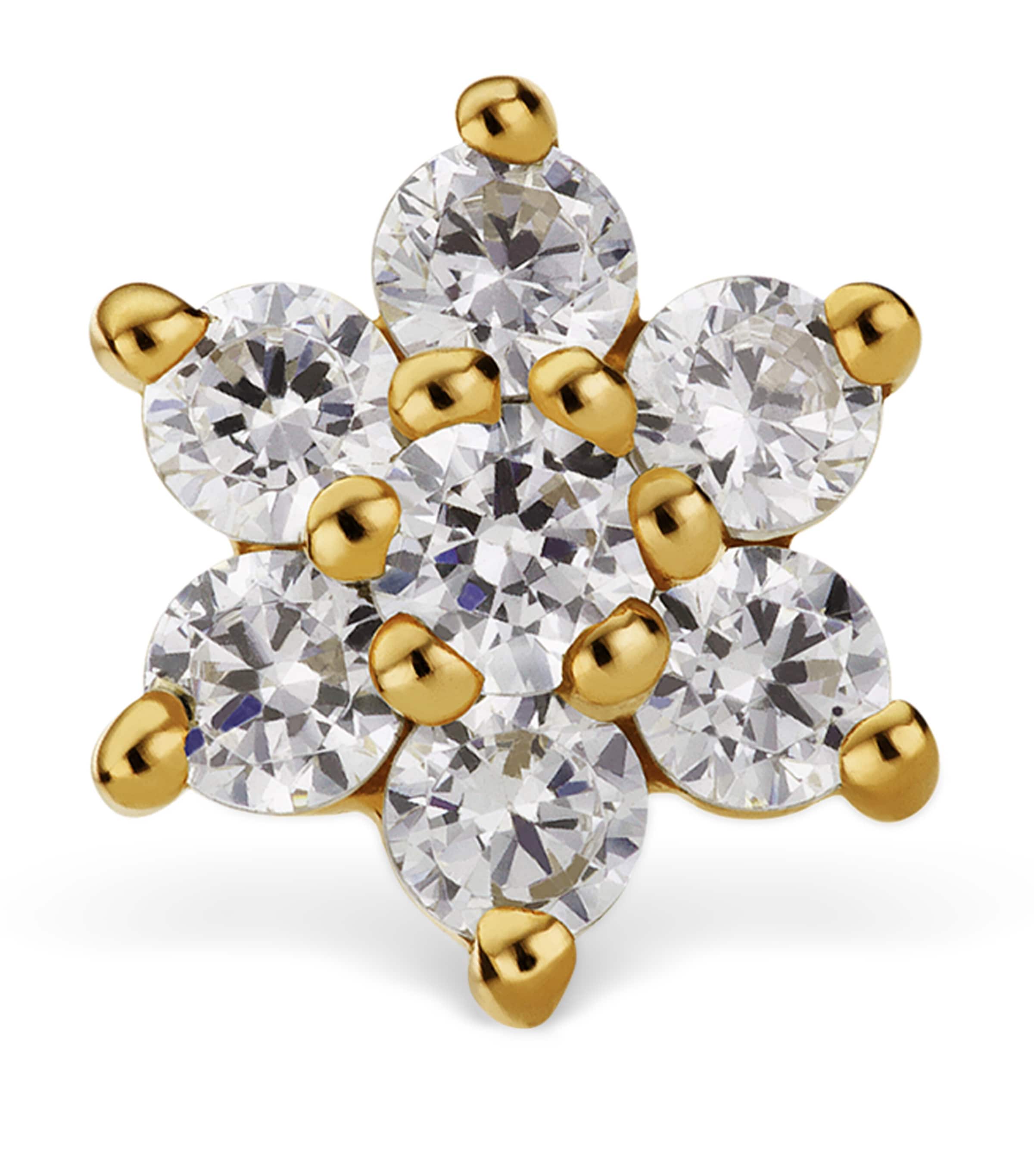 Yellow Gold and Diamond Flower Threaded Stud Earring