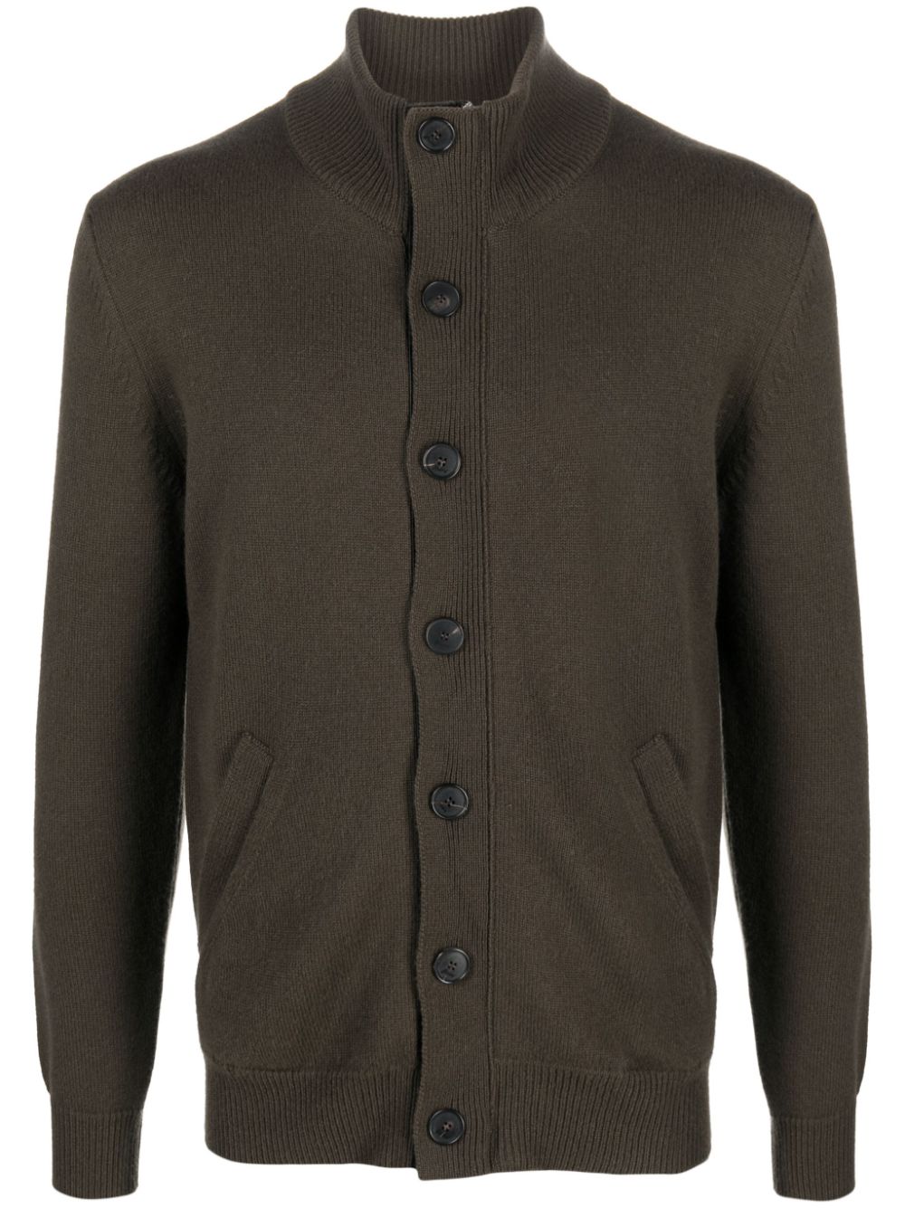 Brioni 남성 leather-trimmed cashmere cardigan - Green UMIF0LO2K06