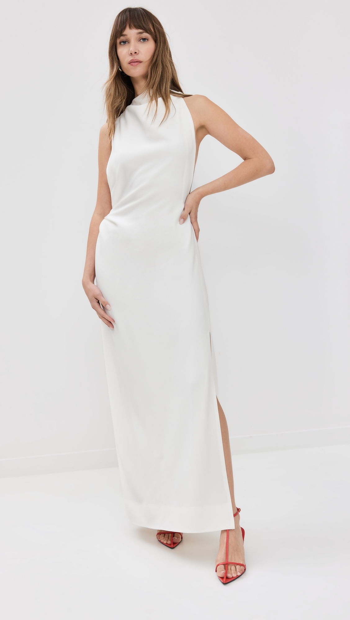 Selena Twist Back Dress In Matte Viscose Crepe White