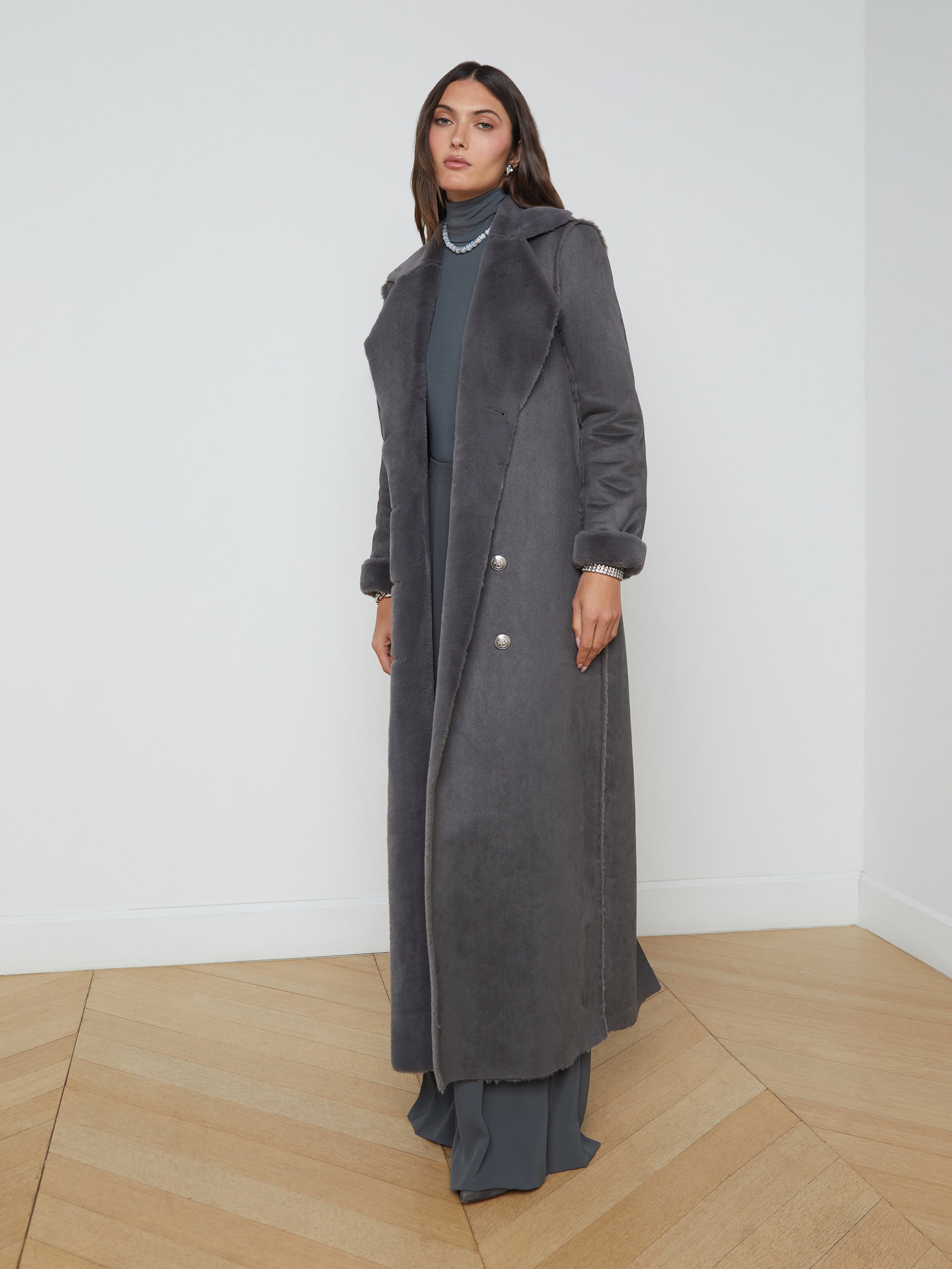 Citron Maxi Coat In Dark Grey