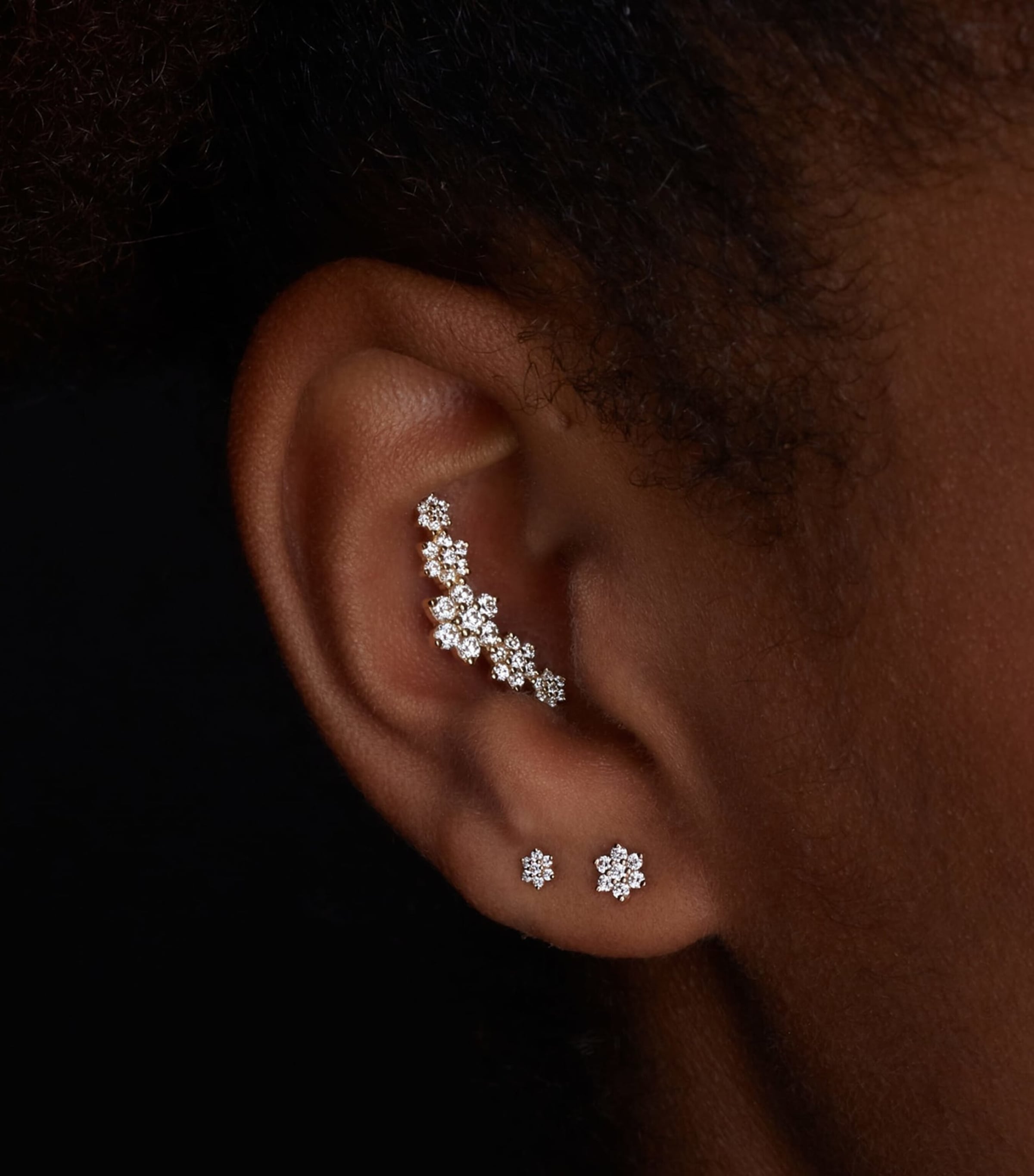Yellow Gold and Diamond Flower Threaded Stud Earring
