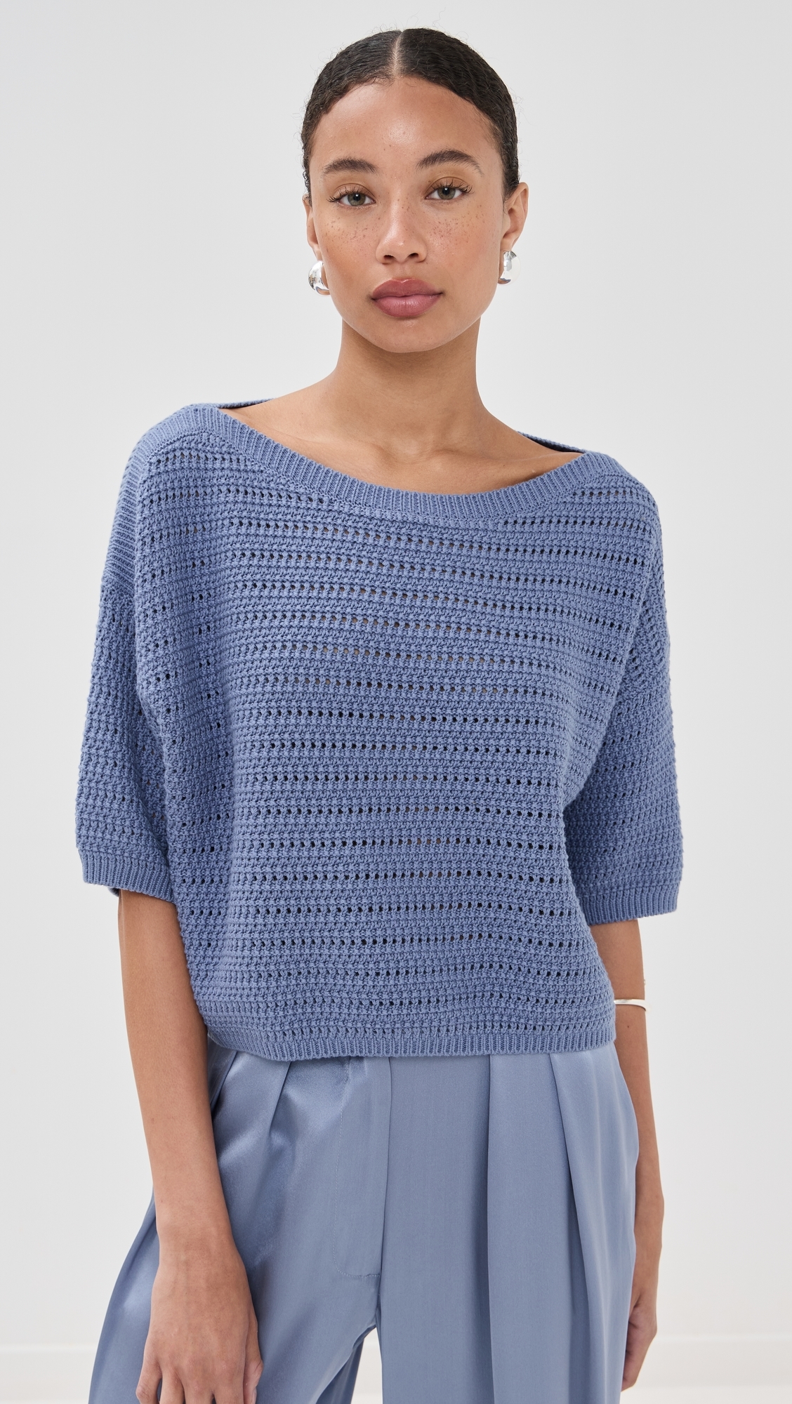Nova Cropped Boat Neck Tee Dusty Periwinkle