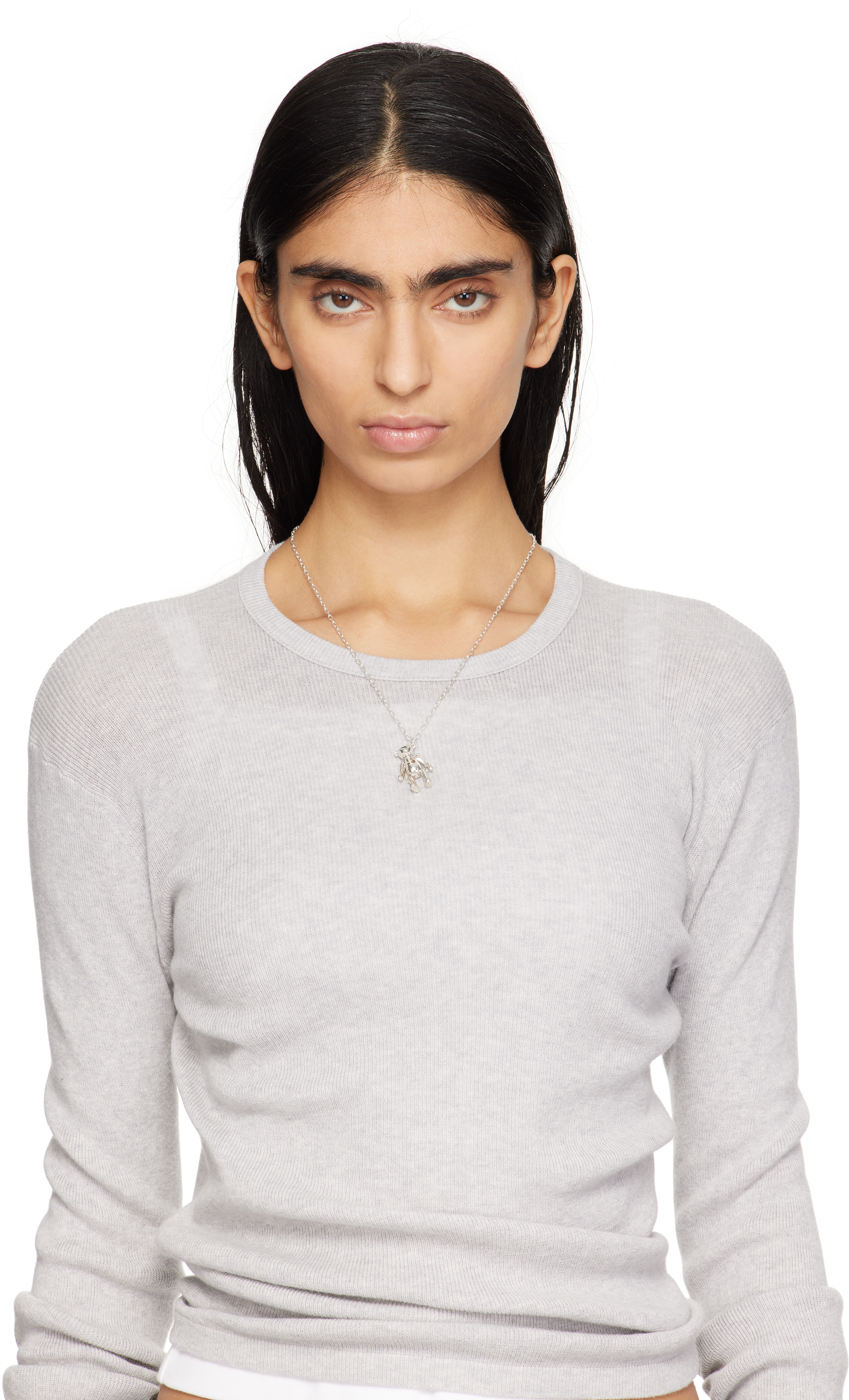 AMBUSH Silver Teddy Bear Charm Necklace
