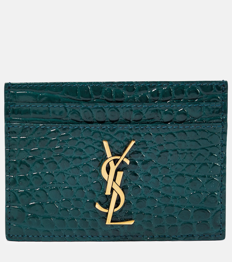 Cassandre Croc Effect Leather Card Holder in Green - Saint Laurent