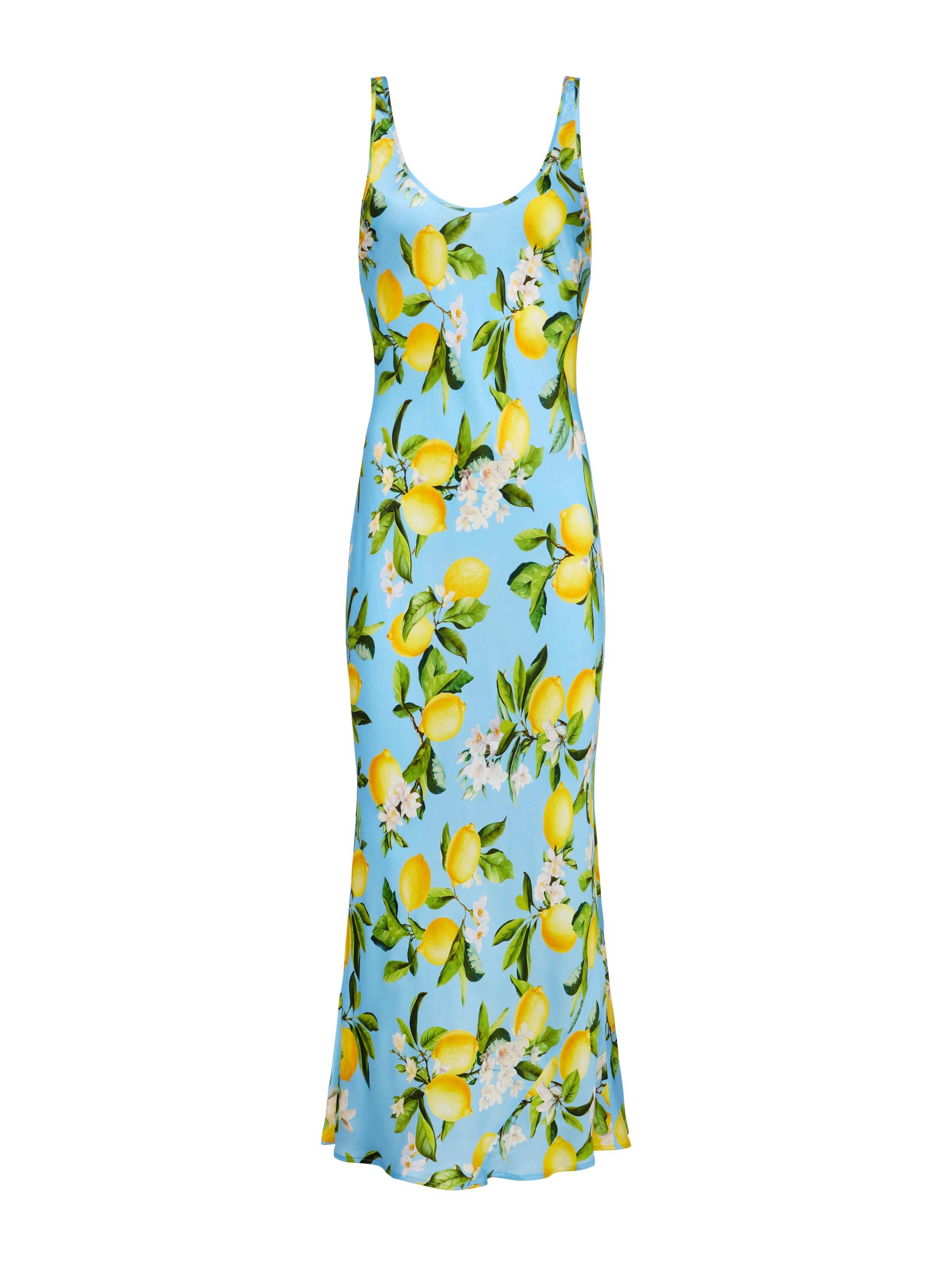 Akiya Satin Maxi Dress In Sky Blue/yellow Floral Lemon