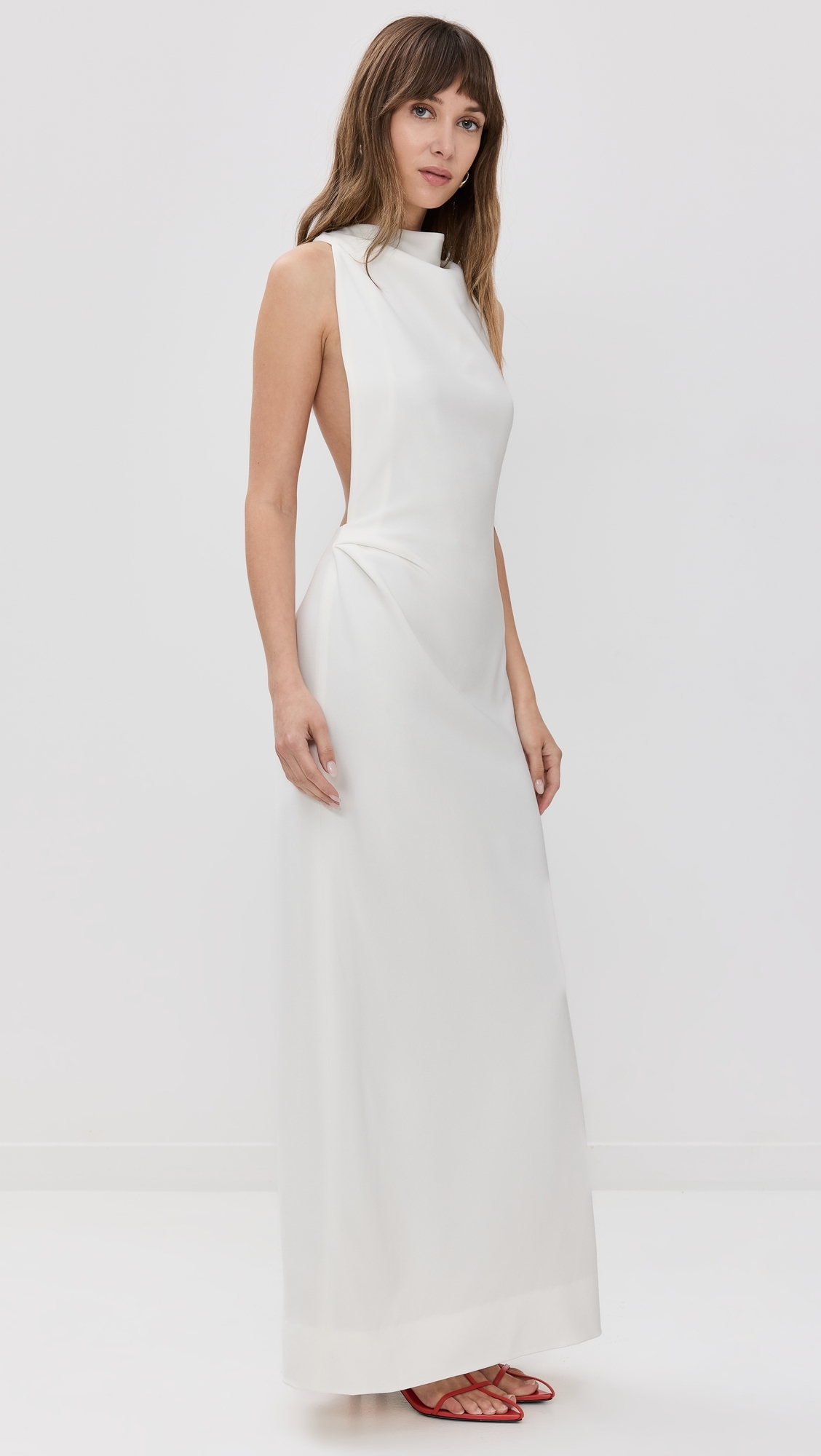 Selena Twist Back Dress In Matte Viscose Crepe White