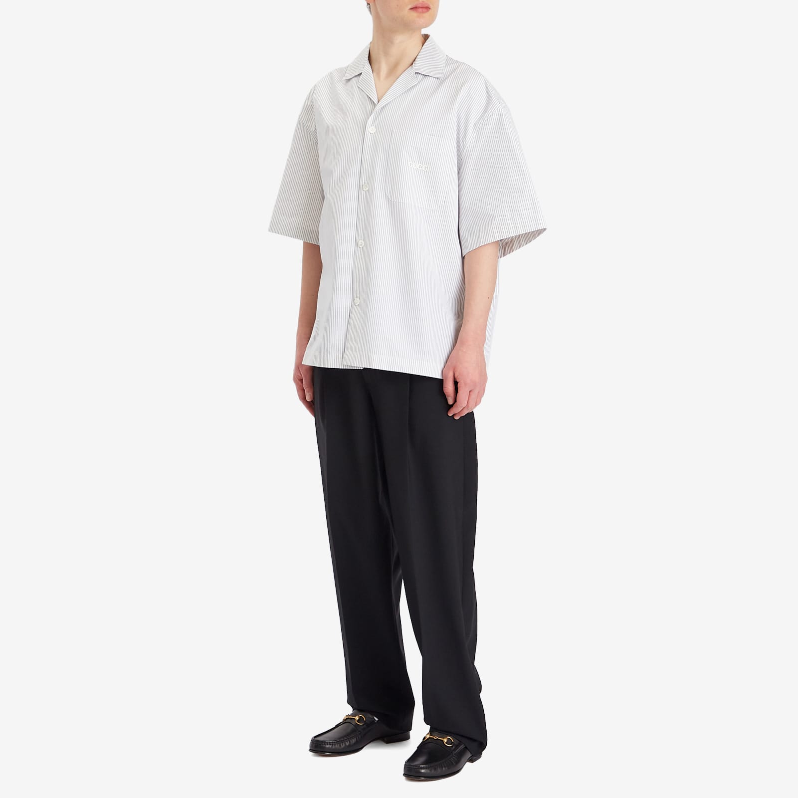 Men's Fine Stripe Cotton Short Sleeve Shirt in White/Azure