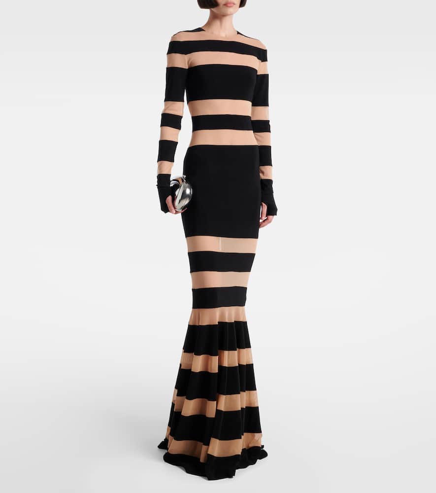 Norma Kamali Paneled semi-sheer gown