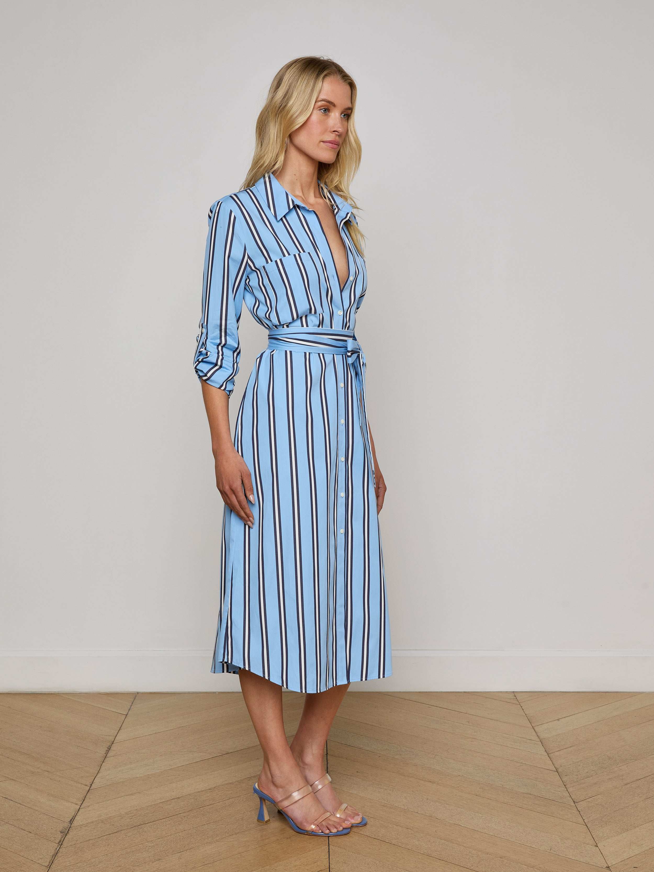 Jubilee Midi Shirt Dress In Sky Blue/midnight Stripe