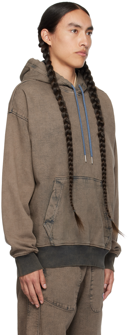 Brown Cotton Denim Hoodie