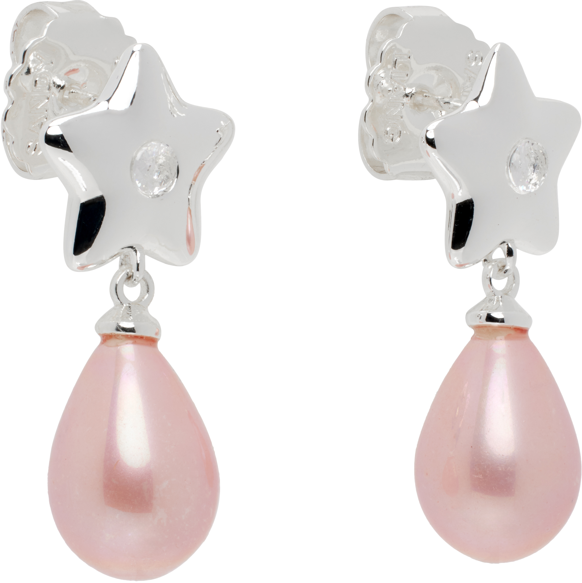 Sandy Liang Silver & Pink Cloverdale 2.0 Earrings