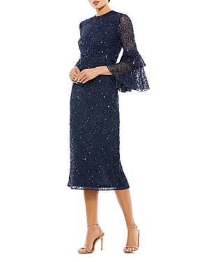 맥 두갈 여성 벨 슬리브 스팽글 미디 드레스 10802