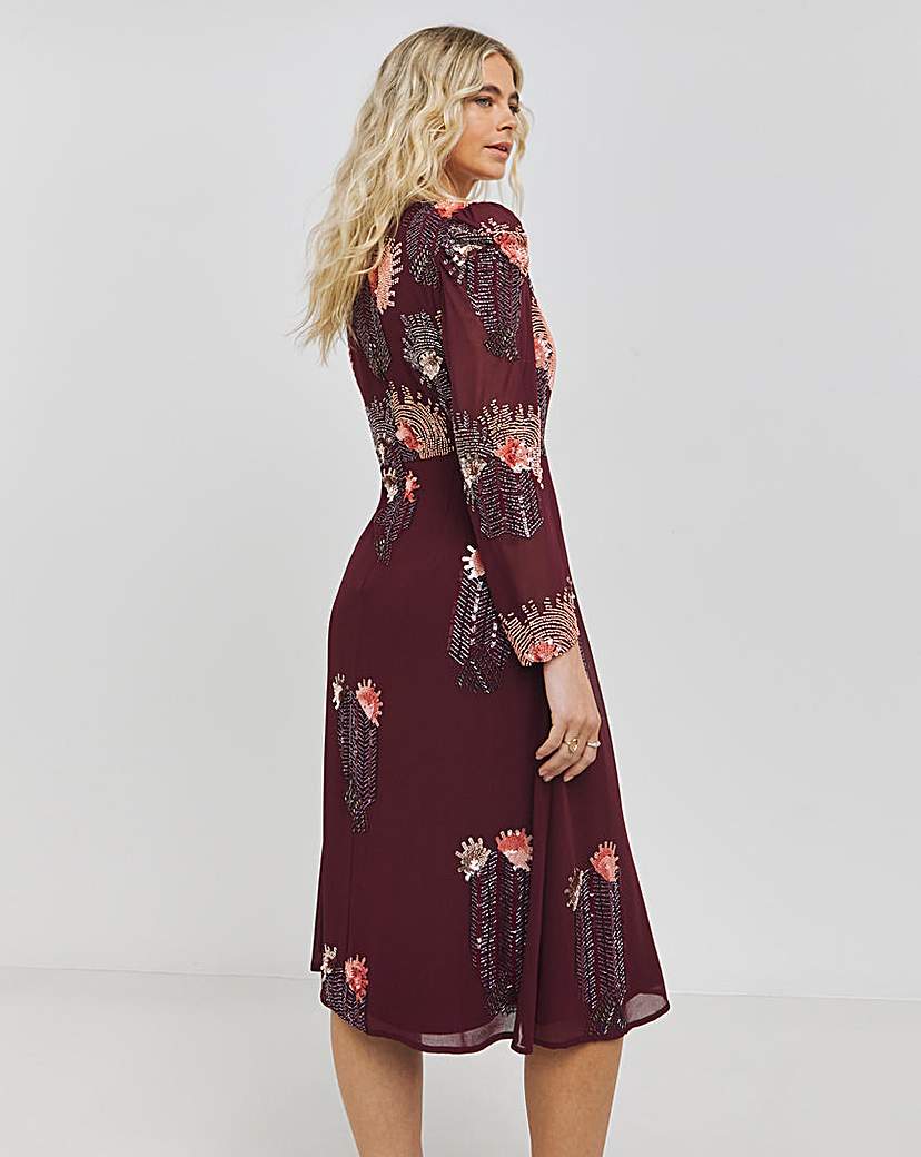 Joanna Hope Cassis Deco Beaded Dress