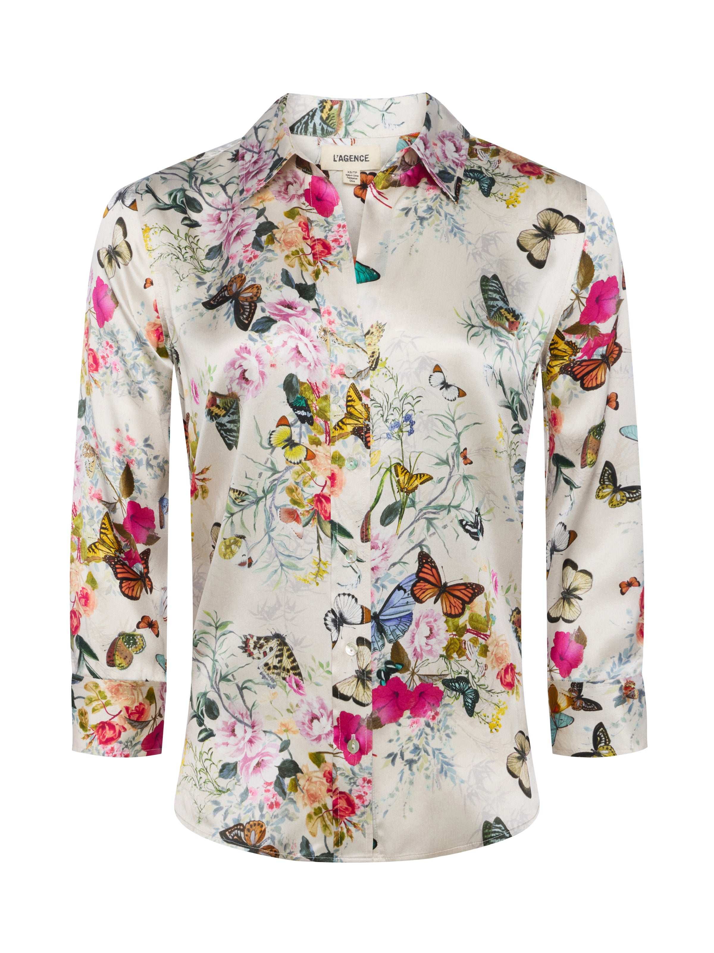 Dani Silk Blouse Top In Vintage White Multi Charonda Butterfly