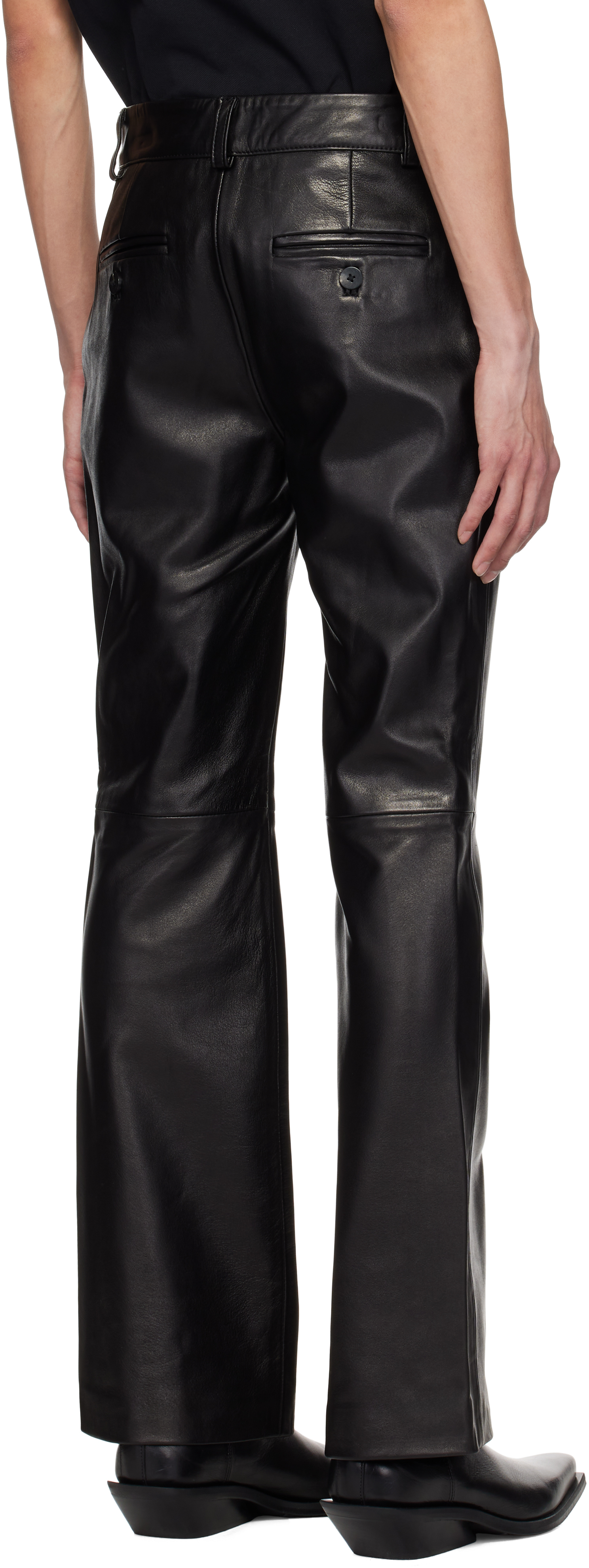 Ernest W. Baker Black Flare Leather Pants
