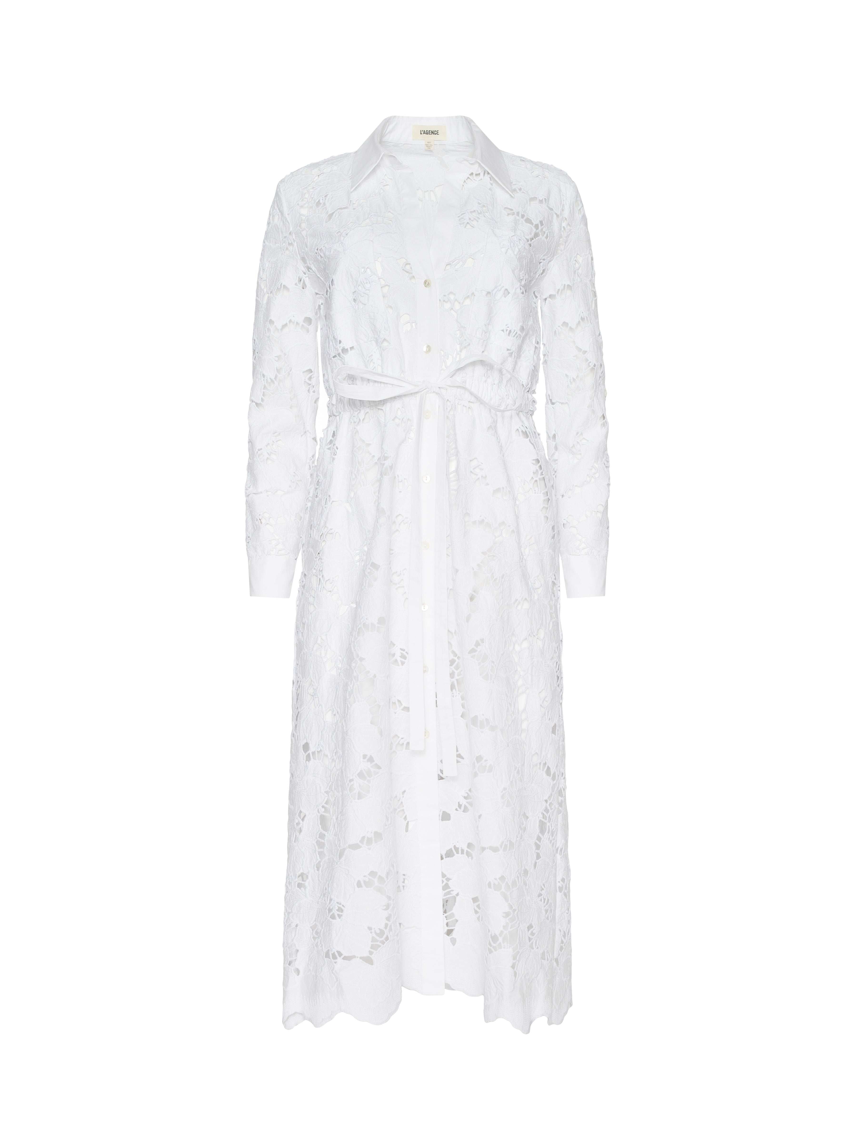 Emilio Lace Midi Shirt Dress In White