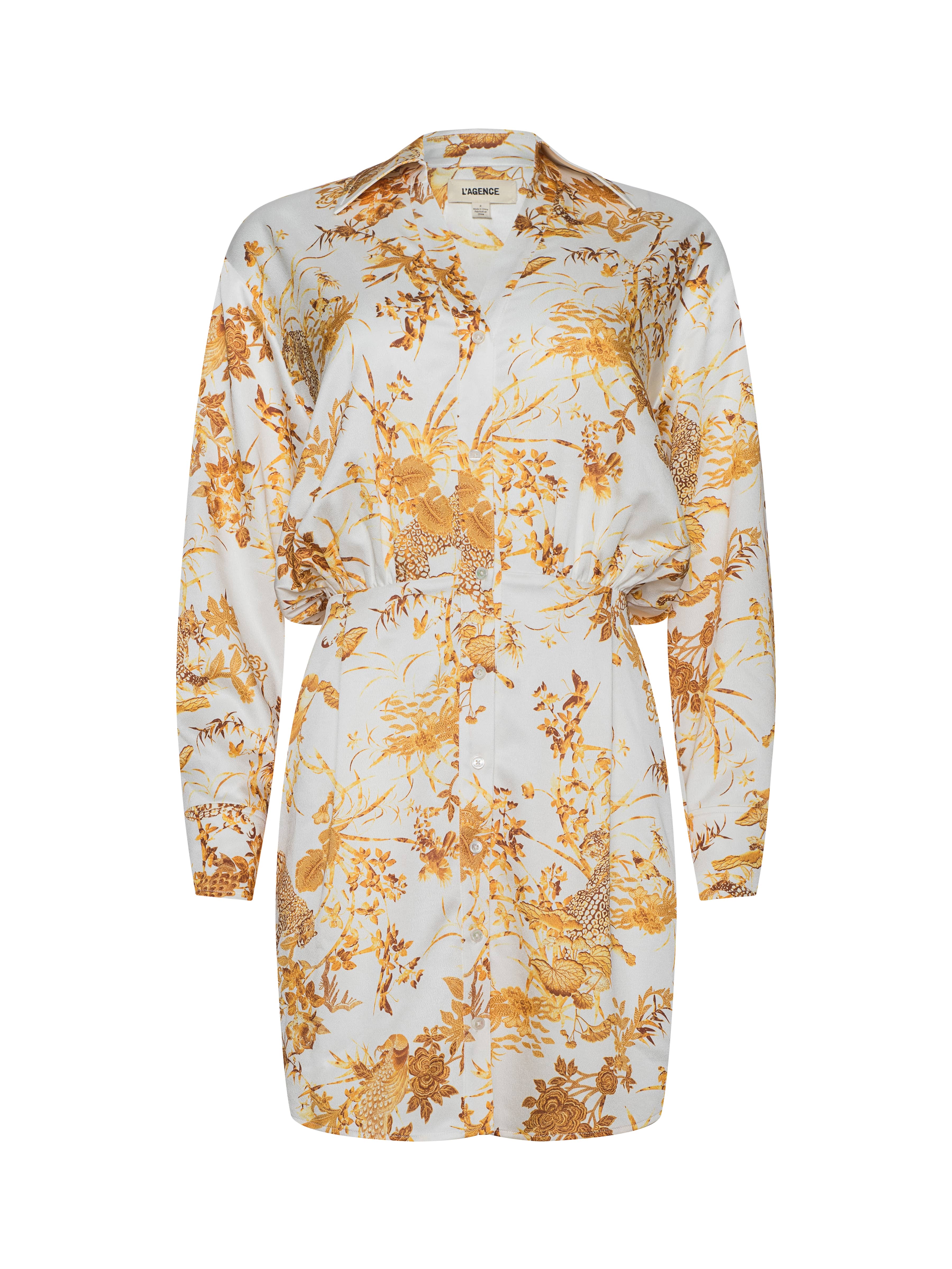Demie Satin Shirt Dress In Ivory/gold Tapestry Jungle