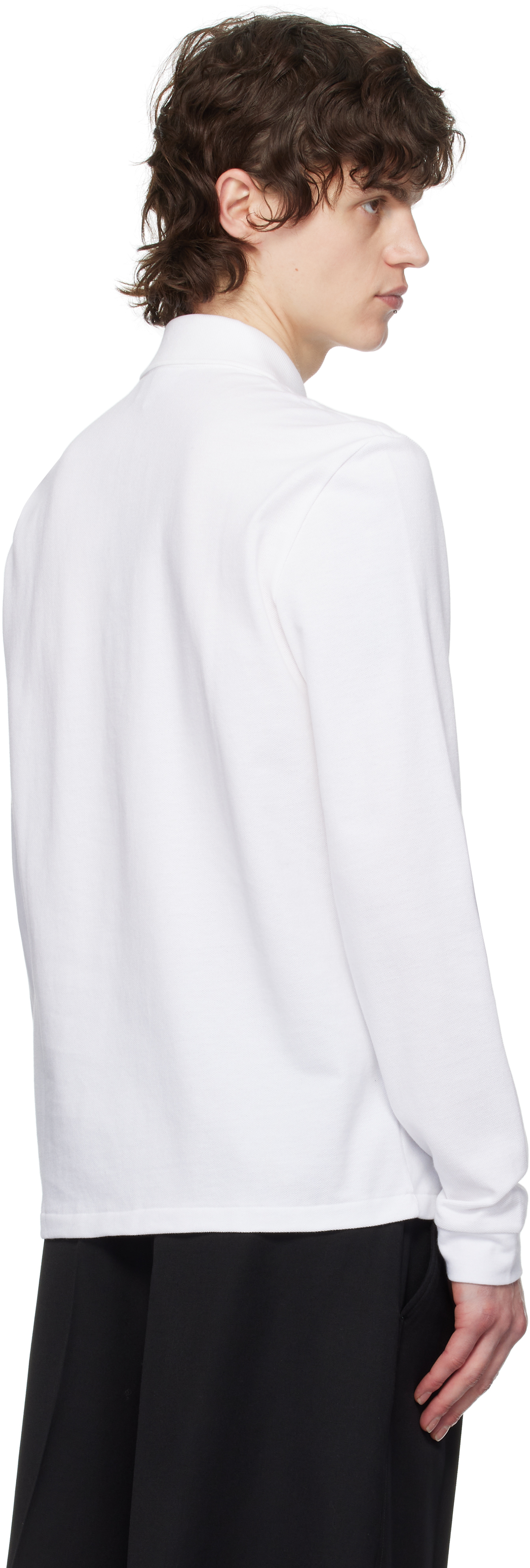 Lacoste White Classic Fit Long Sleeve Polo