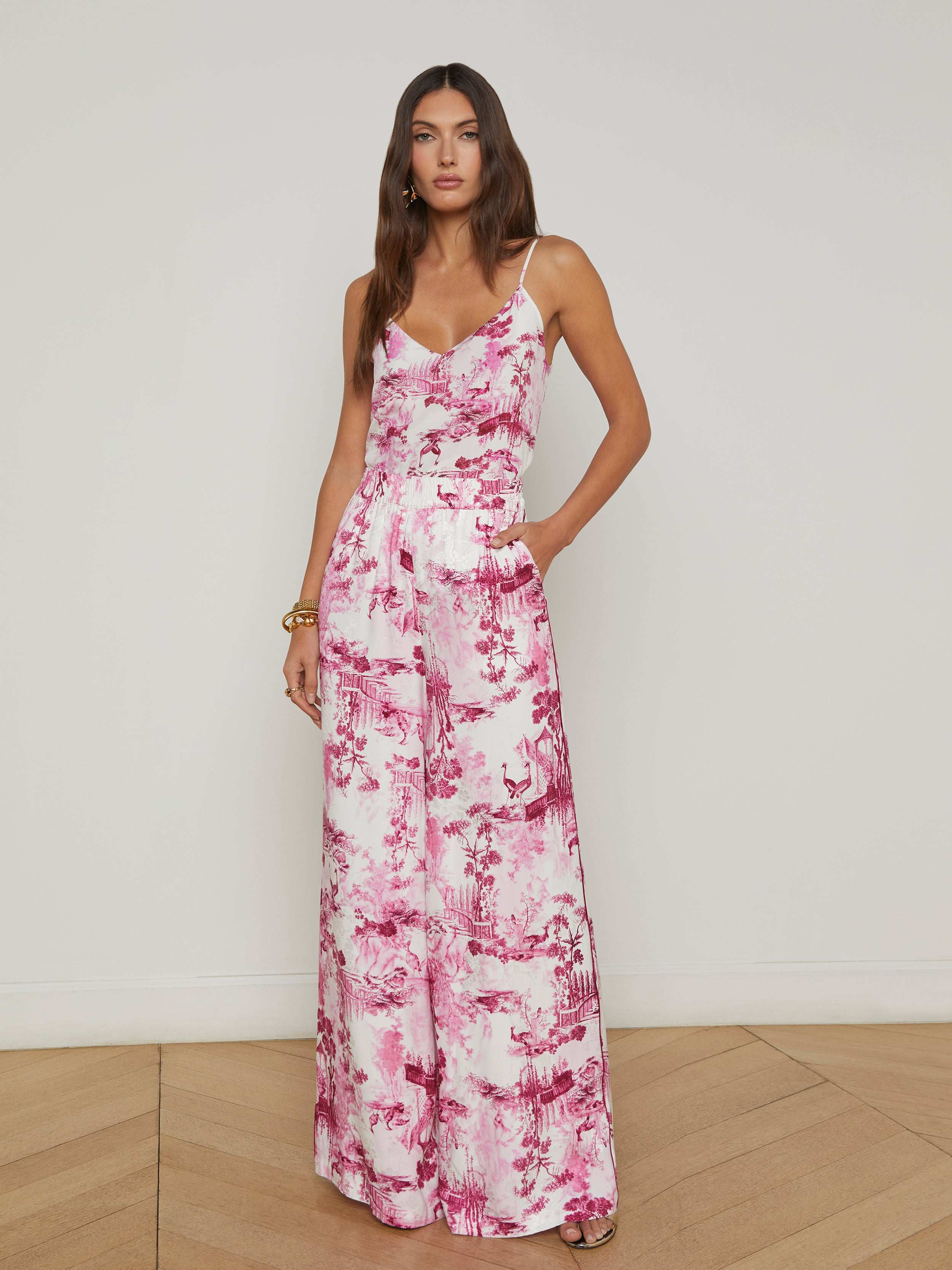Jane Silk Camisole In White/pink Small Porcelain Toile