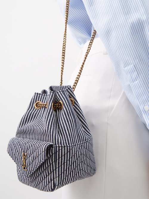 Joe Mini Striped Denim Bucket Bag in Blue - Saint Laurent