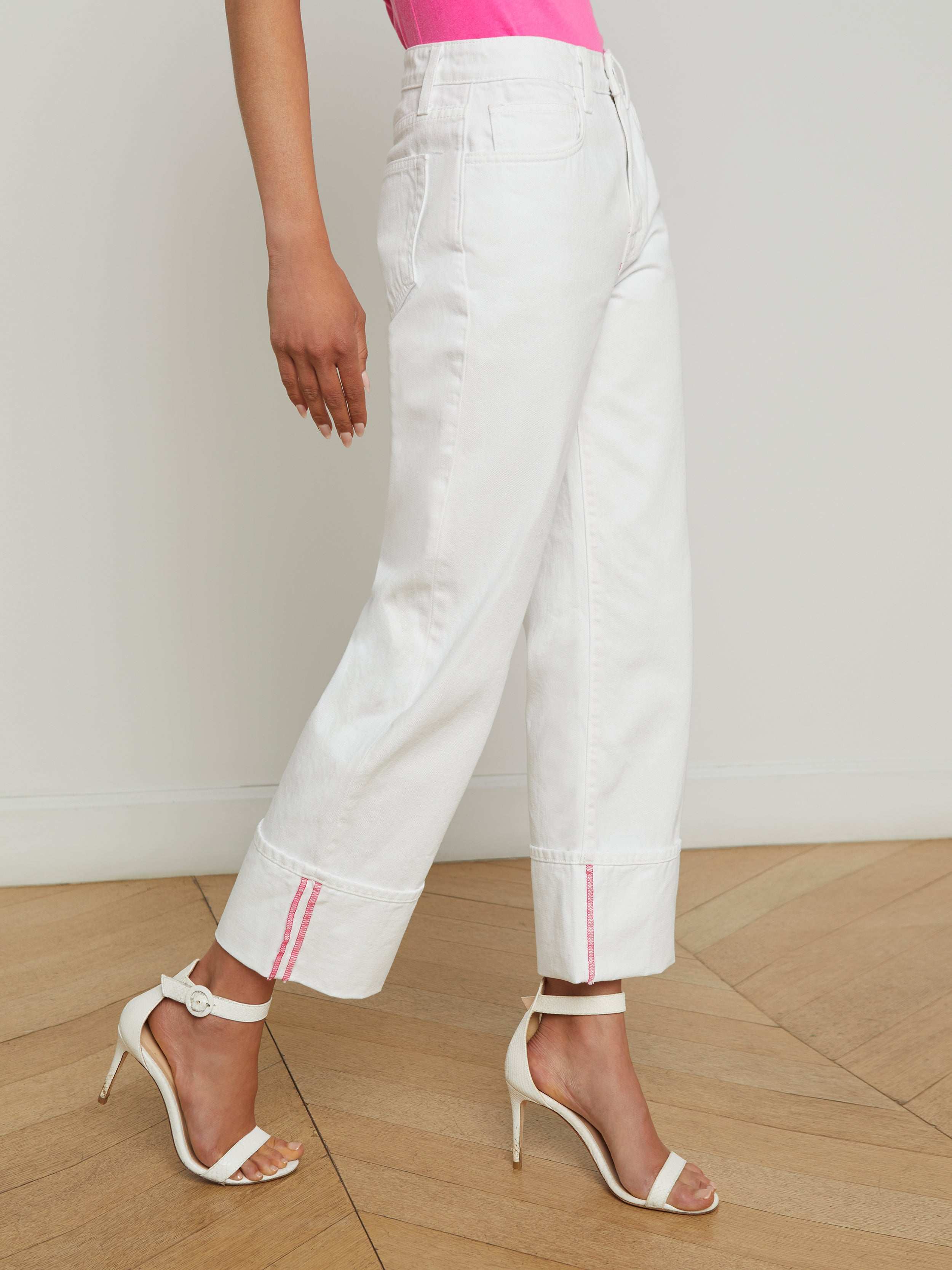 Leighton Cropped Cuffed Jean In Blanc